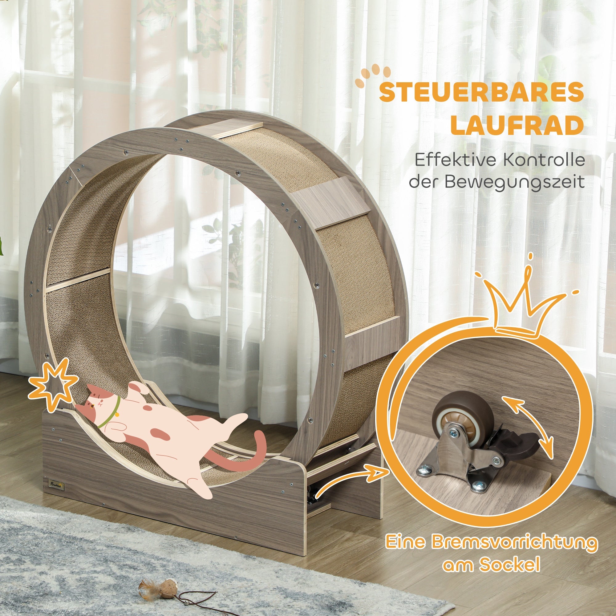 Logidon PawHut kattenloopfiets walnoothout 91 cm met rem