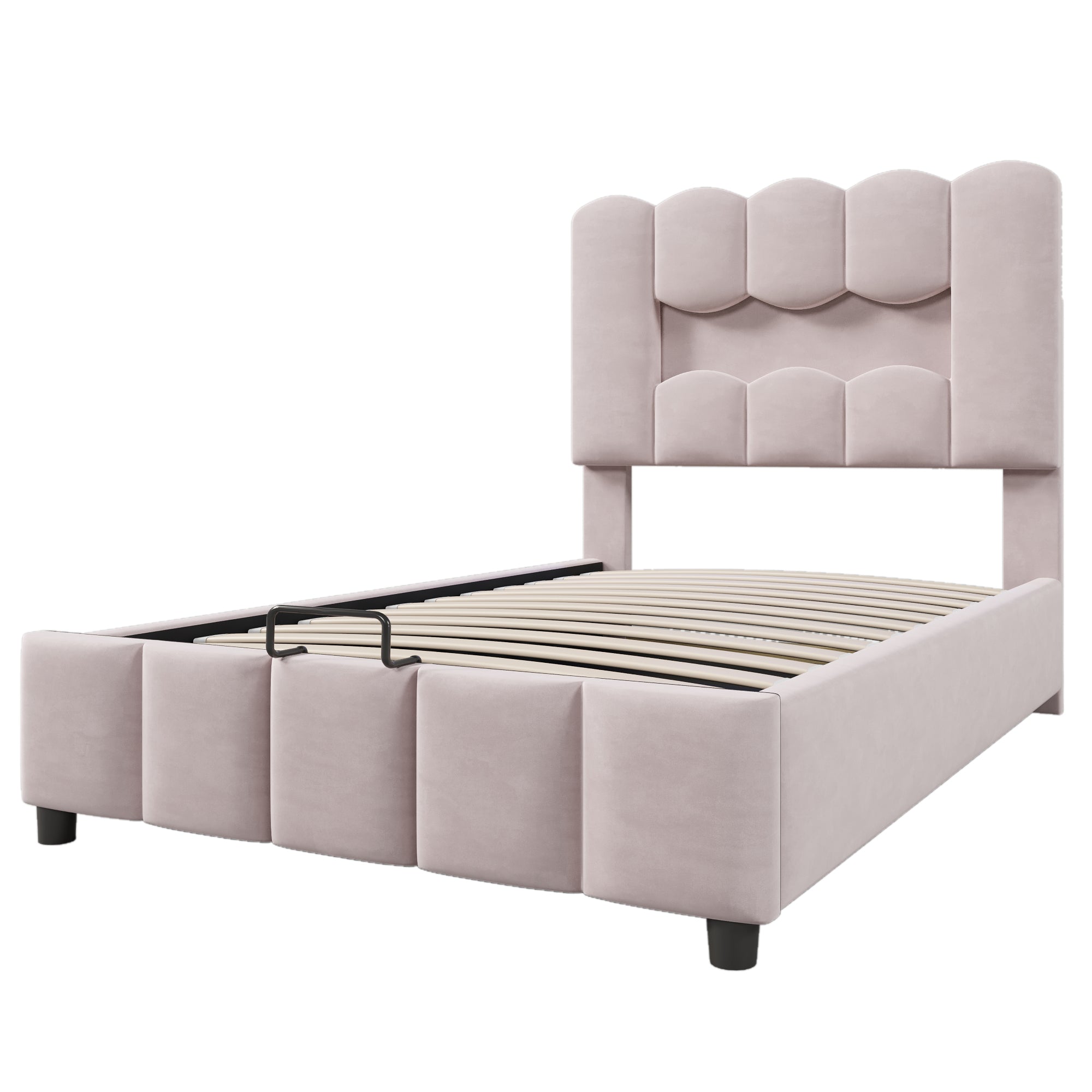 Logidon upholstered bed 90x200 pink velvet LED lighting hydraulic