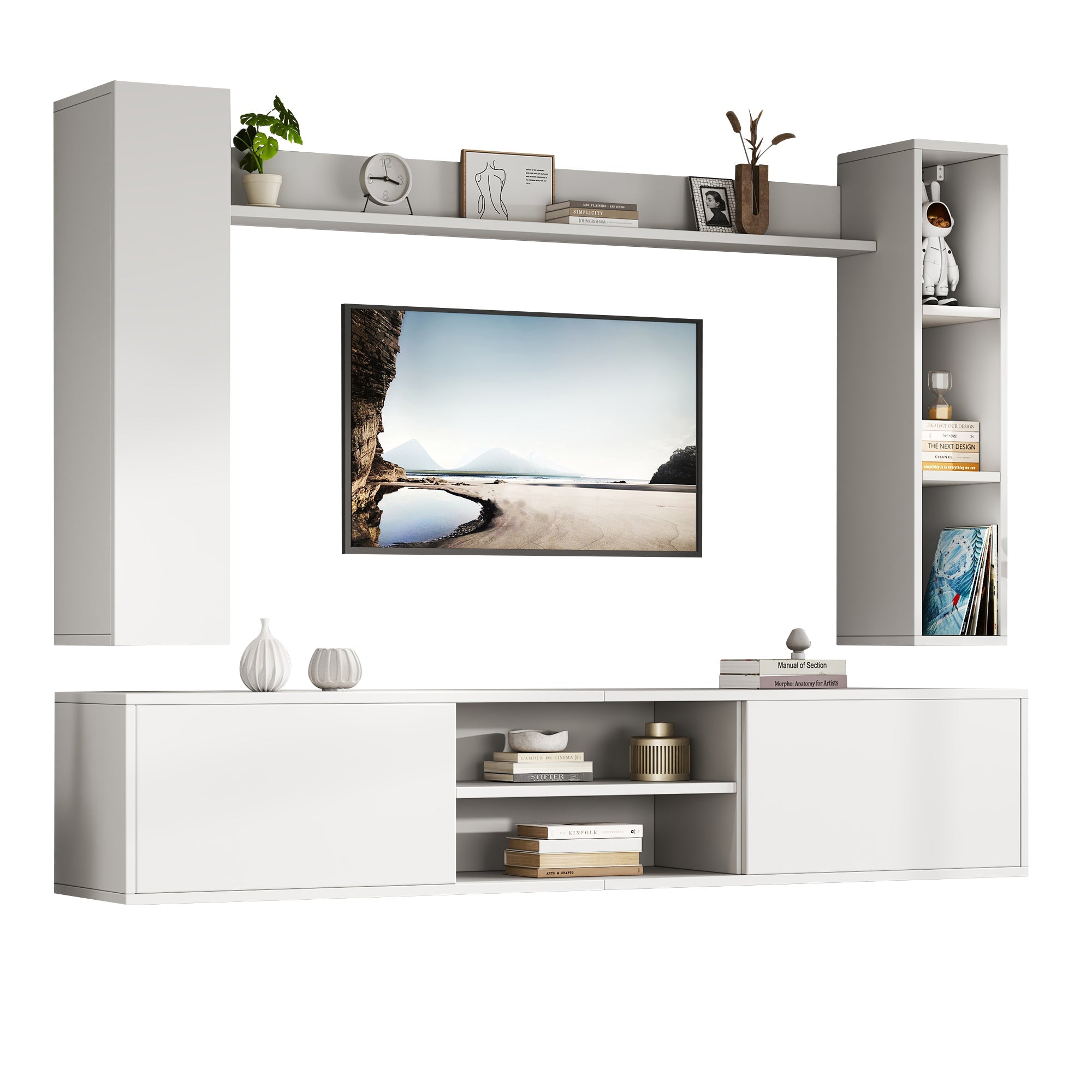 Logidon TV wandmeubel wit 180x35x33,5 cm compleet 4 delen