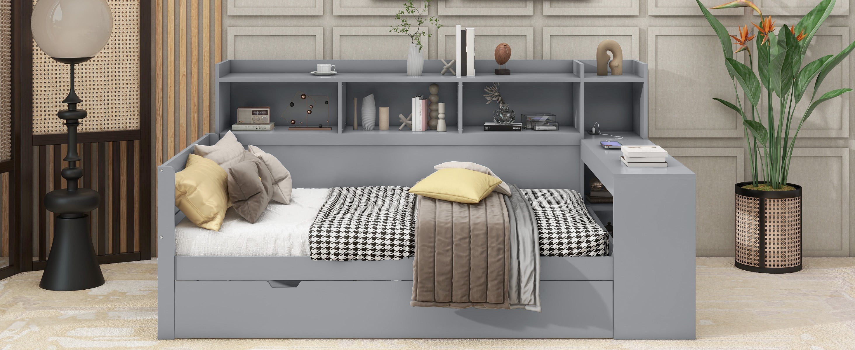 Logidon sofa bed 90x200 gray USB port 2 drawers