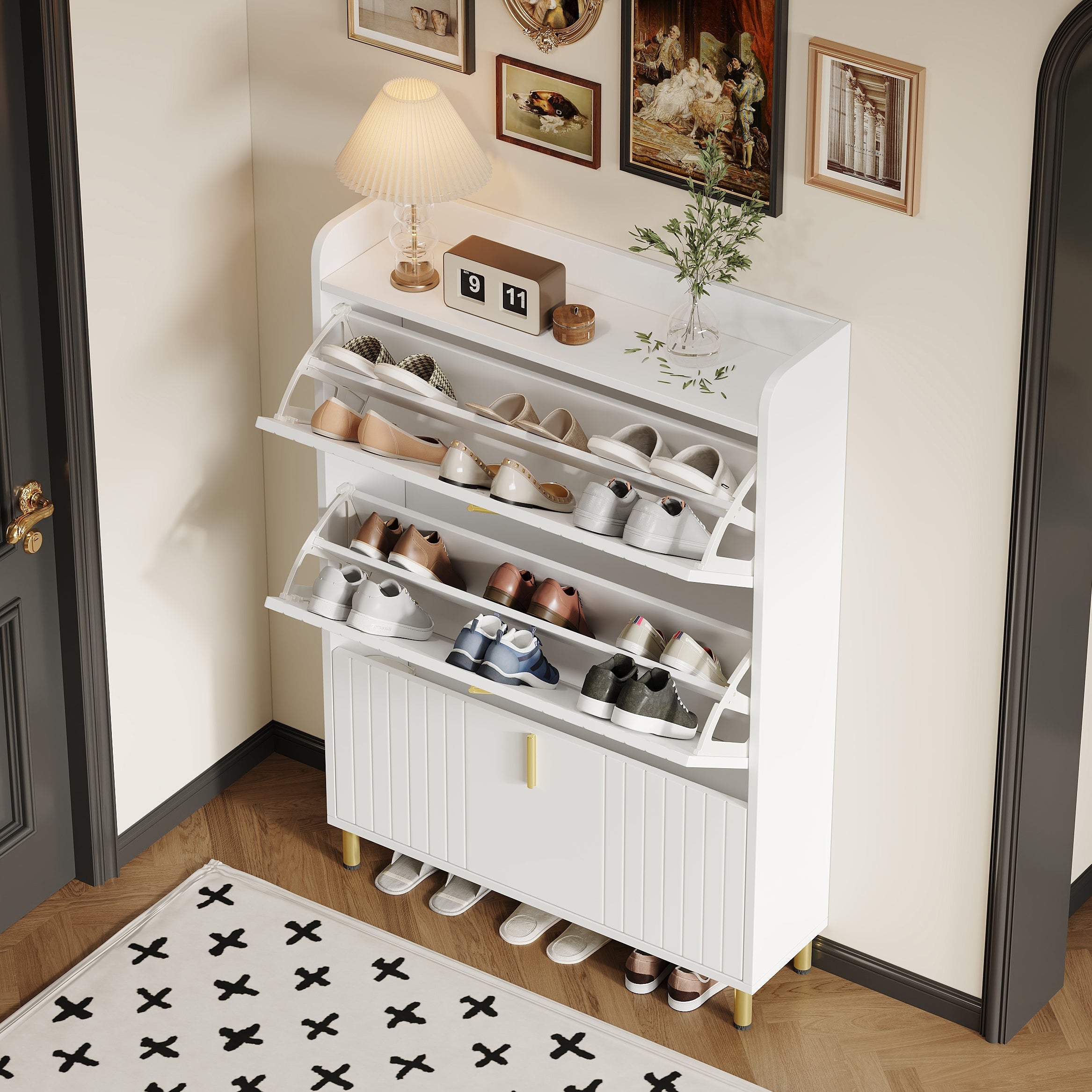 Logidon schoenenkast wit 3 kleppen, 6 vakken, 80x23x123 cm