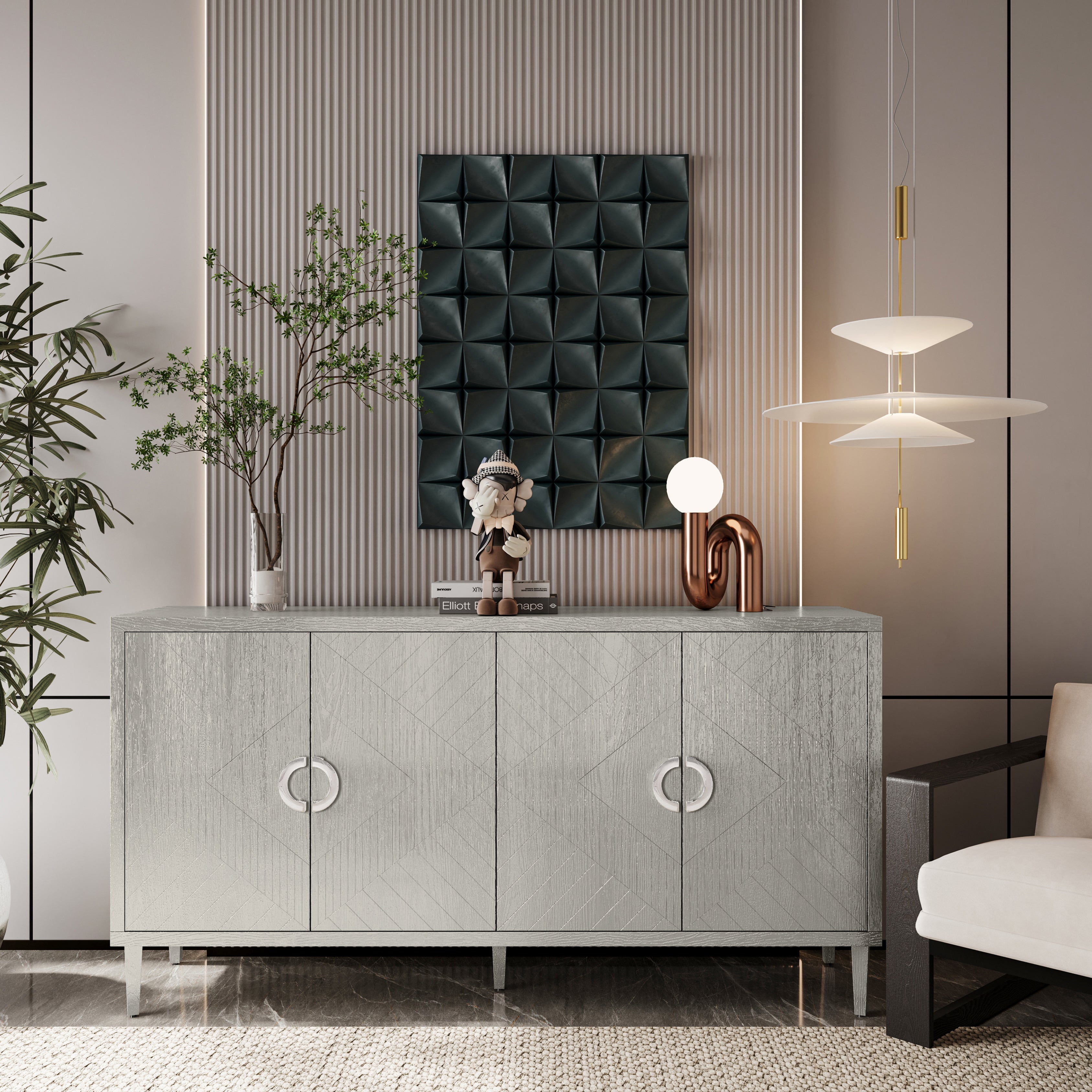 Logidon 152 cm 4-deurskast Champagne MDF Woonkamer