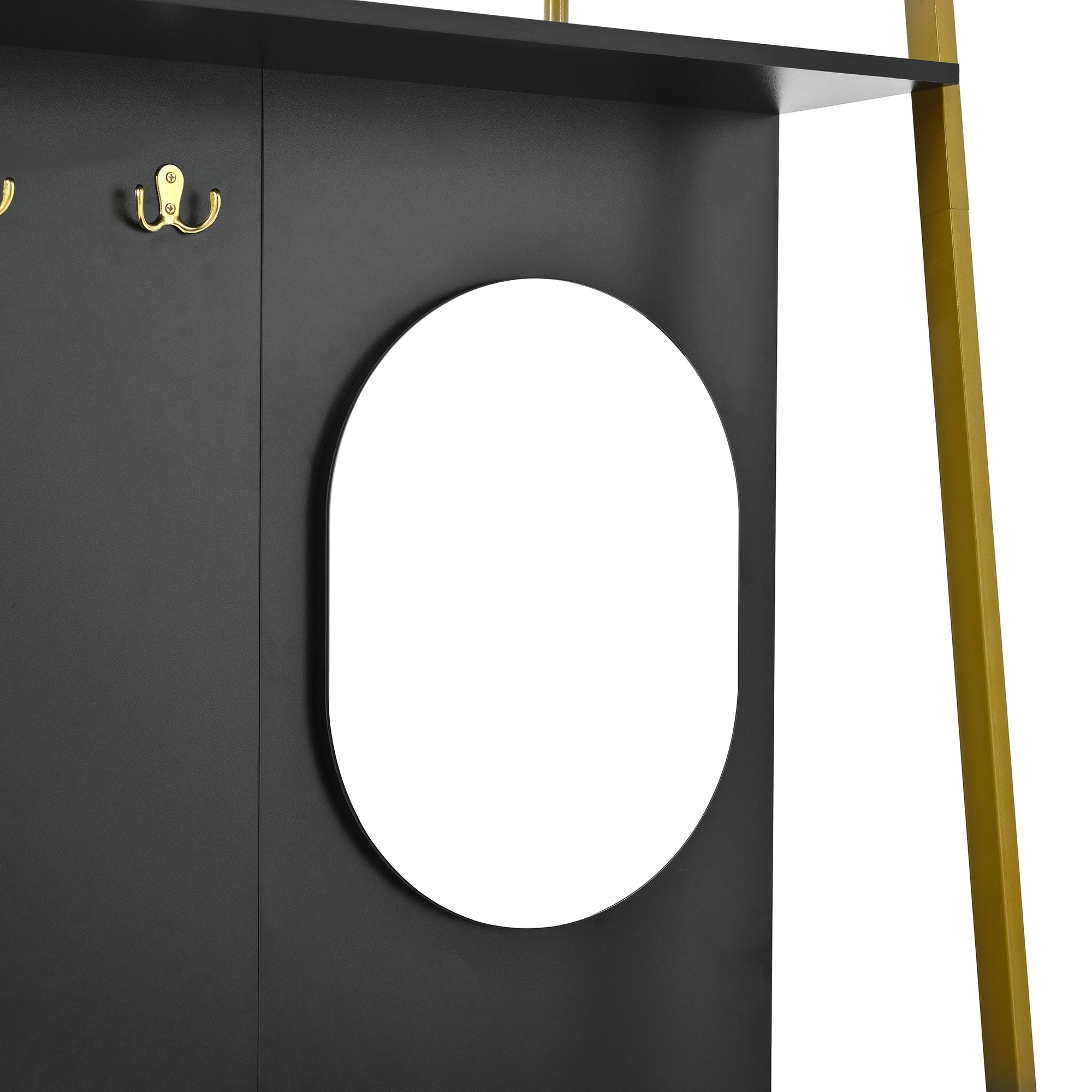 Logidon Modern Compact Wardrobe Box Mirror Shoe Bench Black 78 x 38.5 x 180.5 cm