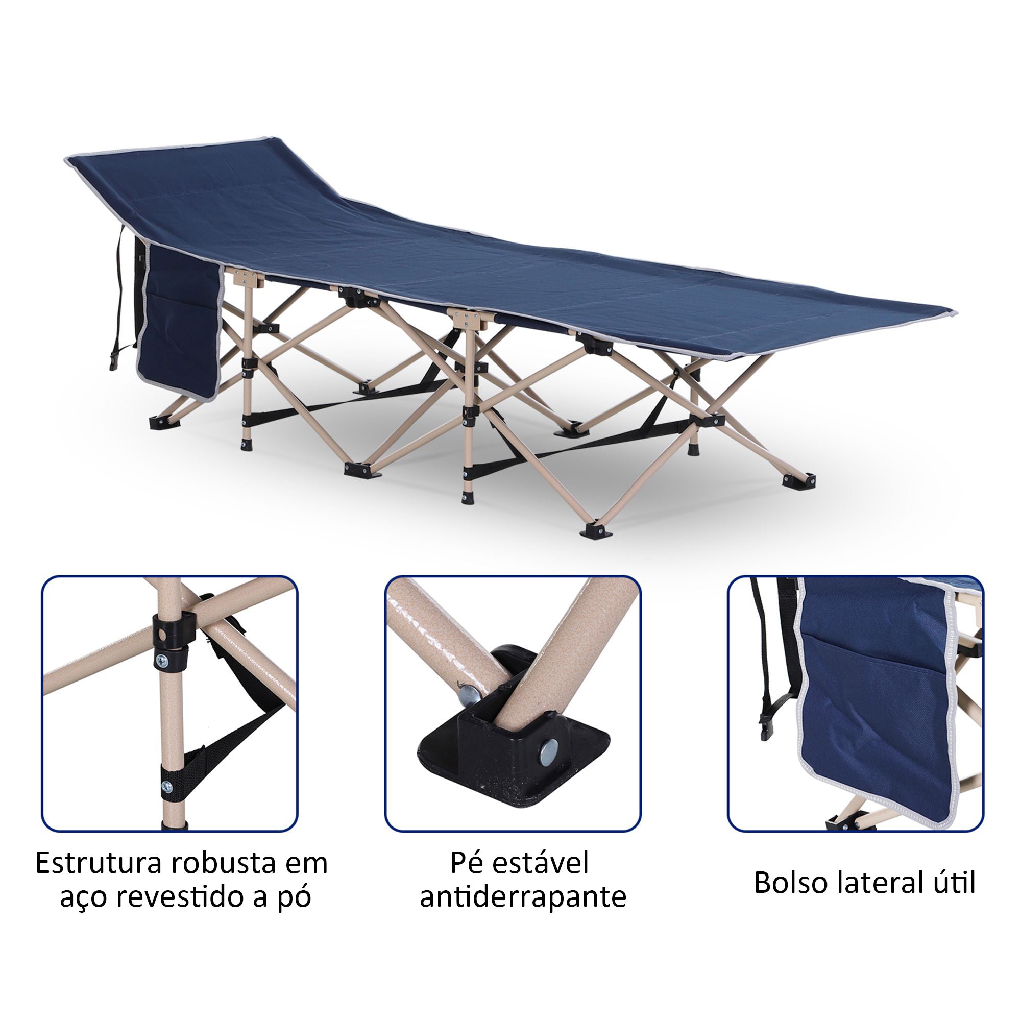 Logidon kampeerbed campingbed blauw 190x68x52 met opbergtas