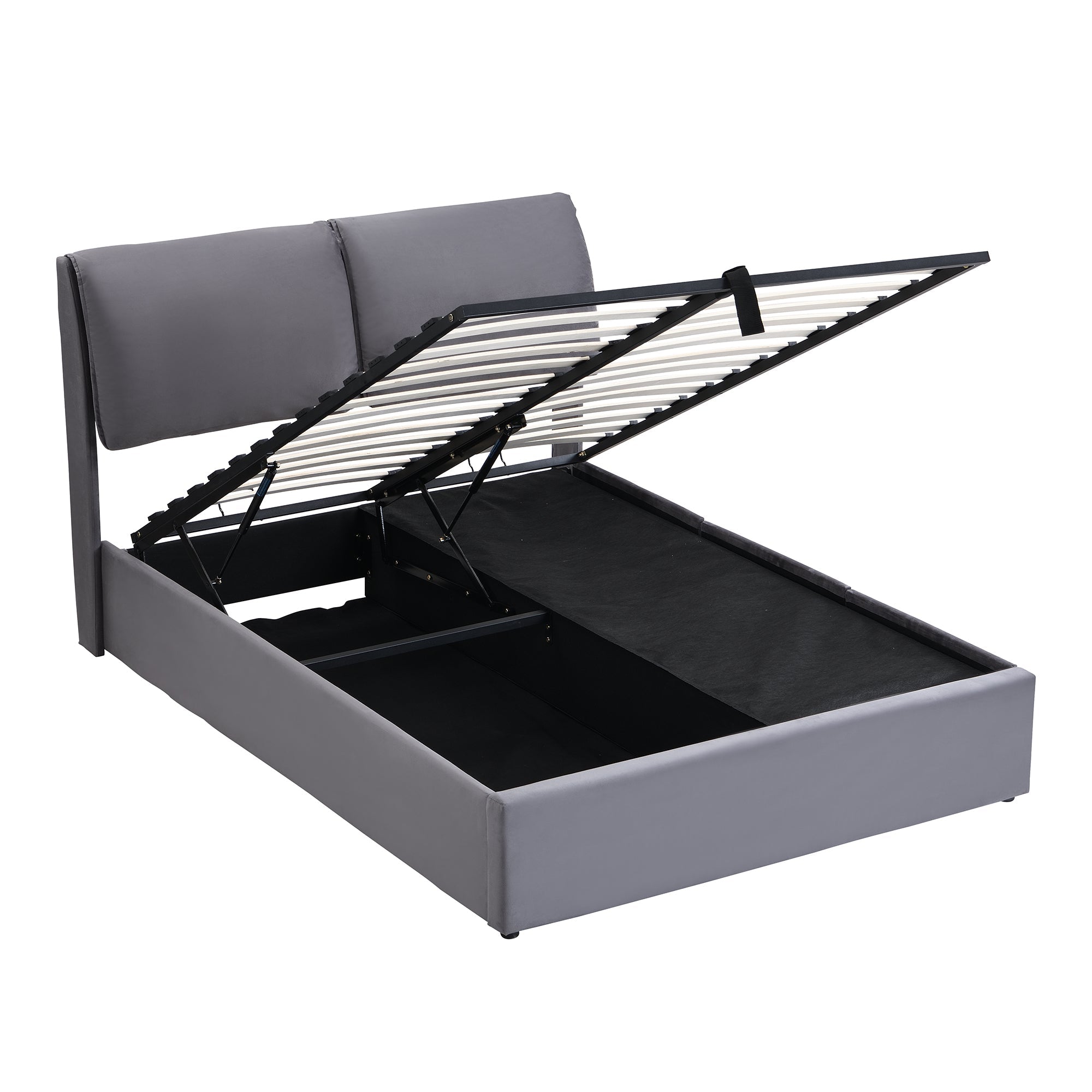 Logidon gestoffeerd bed 140x200 grijs fluweel hydraulisch met drie lades hoofdeinde