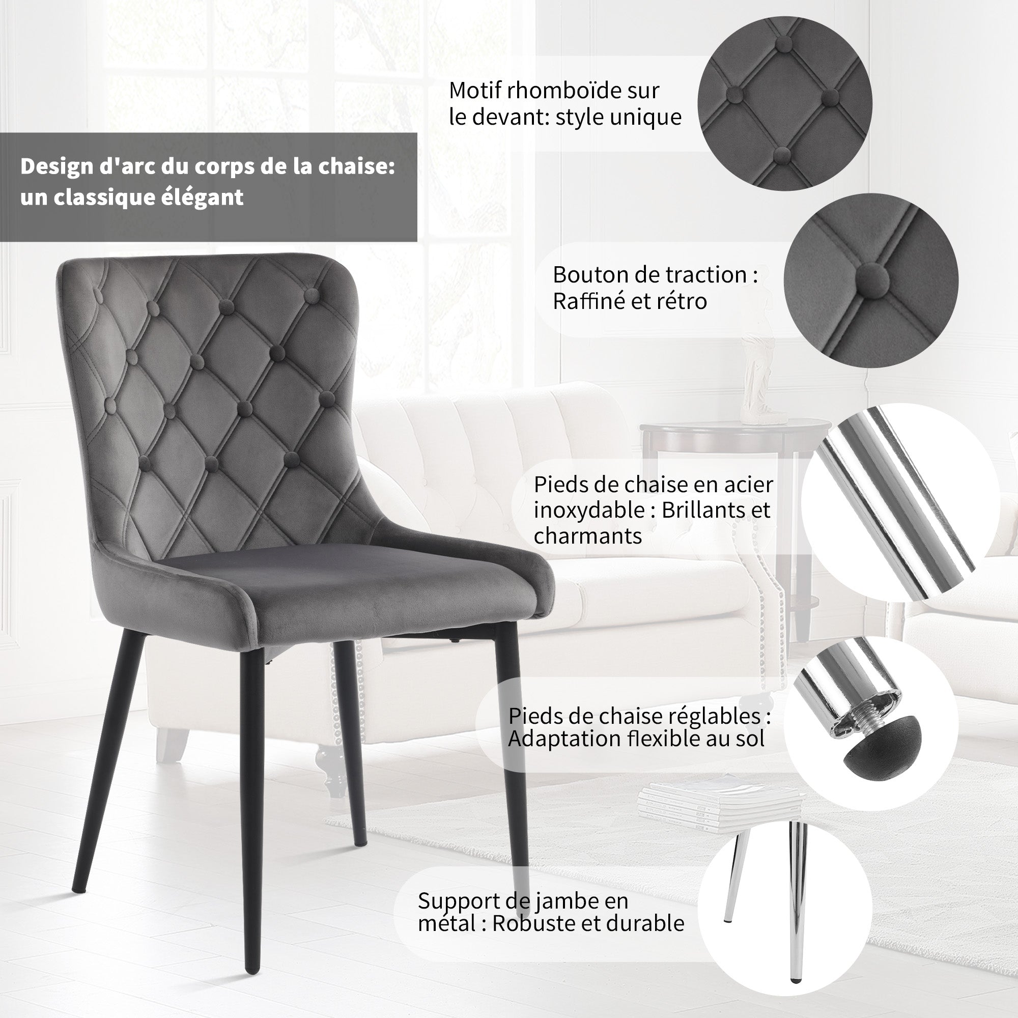 Logidon eetkamerstoelen met rugleuning set van 2 fluweel donkergrijs