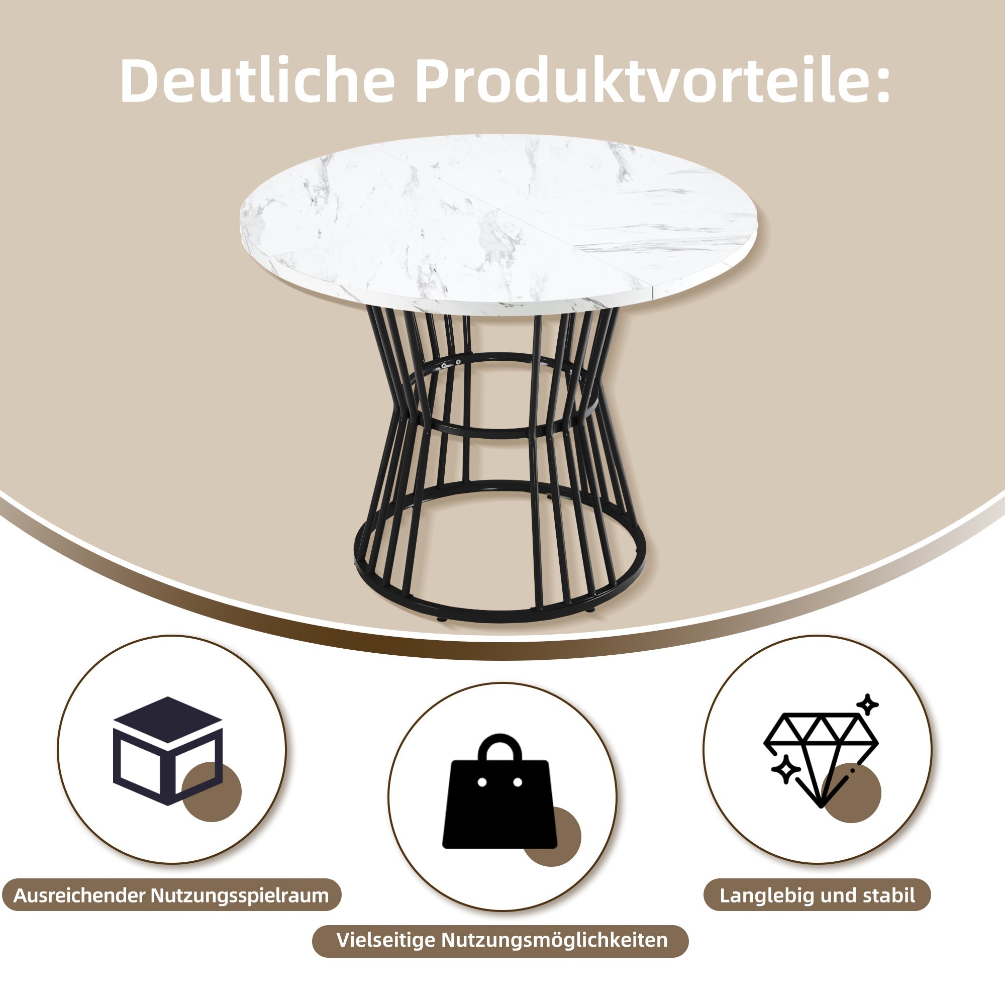Logidon Eettafelset Rond 100 cm Wit MDF Tafelblad Groen Fluwelen Stoelen