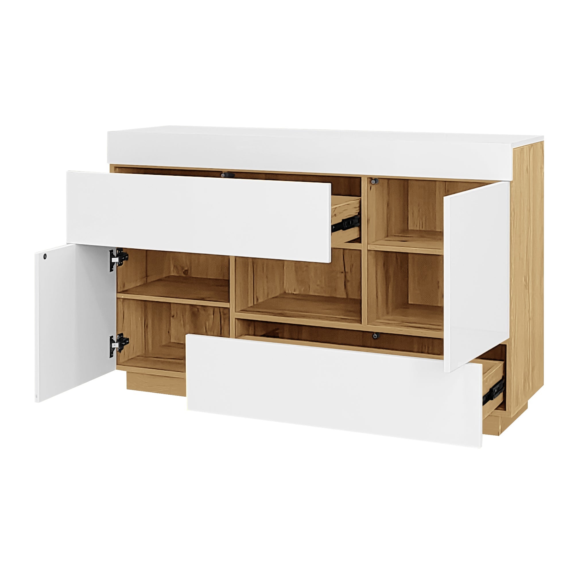Logidon dressoir hoogglans wit vitrinekast LED 16 kleuren 120x37x76,5 cm