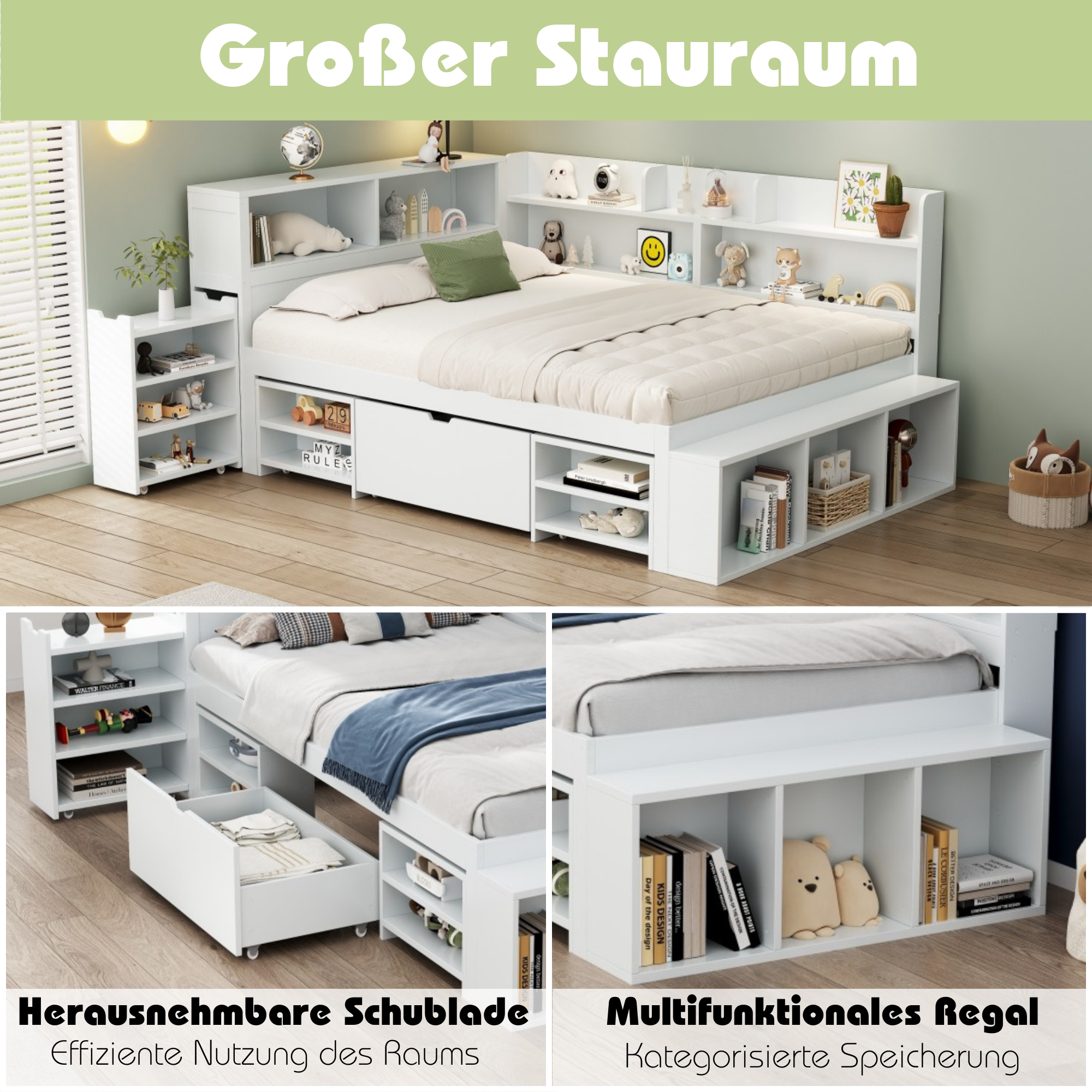Logidon 90x190 kinderbed wit multifunctioneel bed met opbergruimte