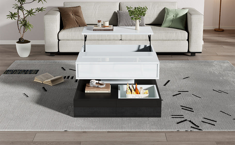 Logidon salontafel 70x70 hefblad 360 graden draaibaar 3 lades wit