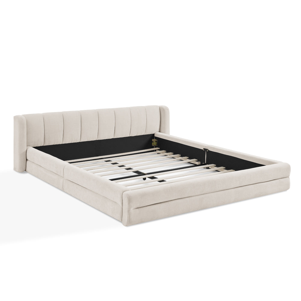 Logidon tweepersoonsbed 160x200 cm beige chenille comfortabel hoofdbord