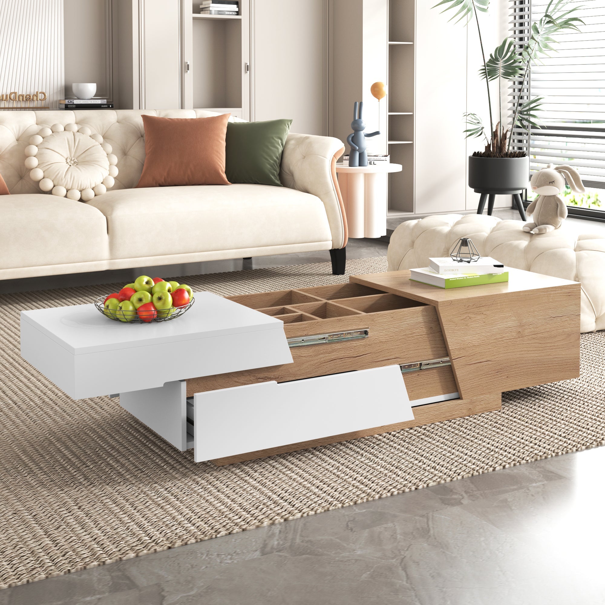 Logidon Uitschuifbare salontafel 120x50 natuurlijke lades kleurblokstructuur
