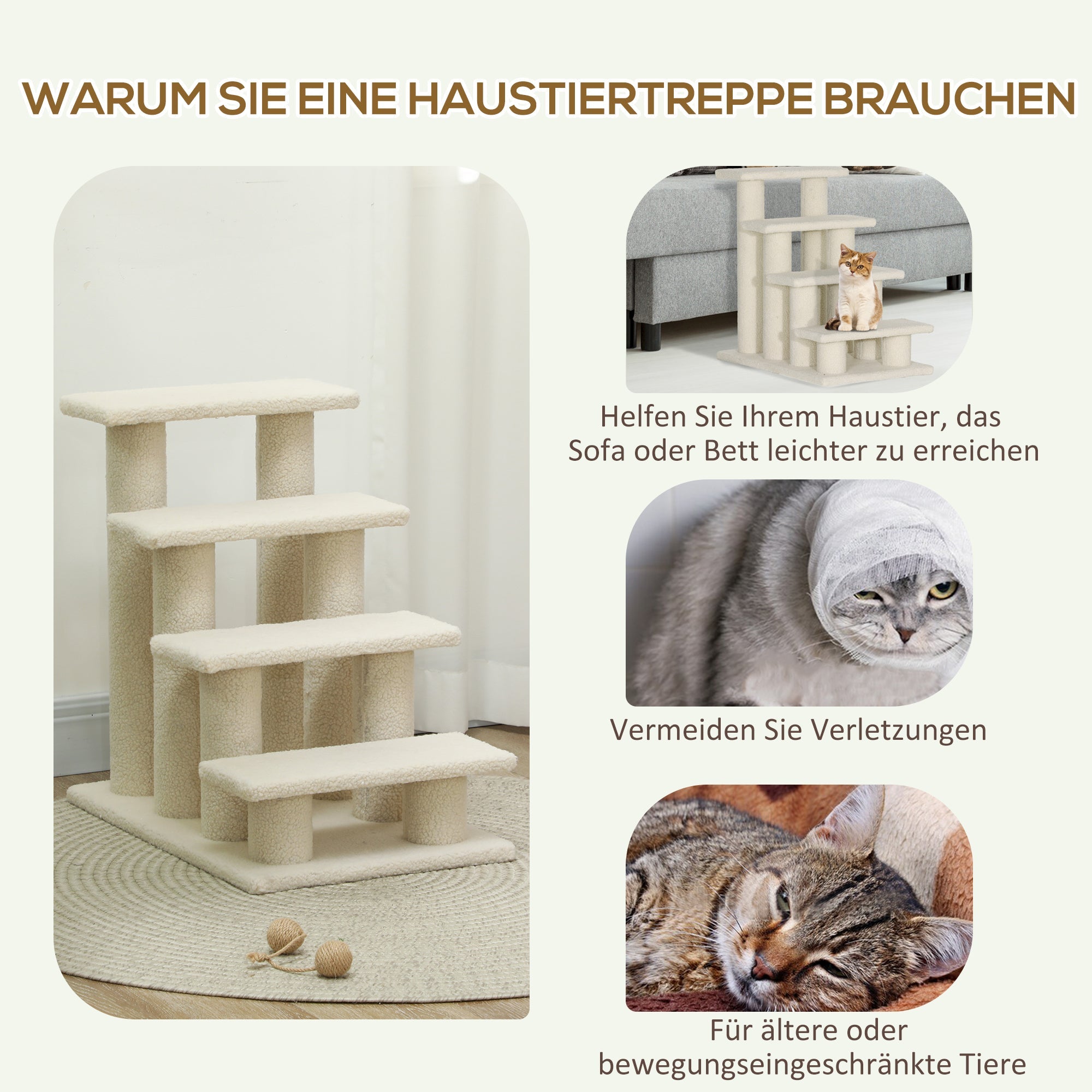 Logidon Dierentrap voor honden en katten 4-trede pluche beige 63 cm