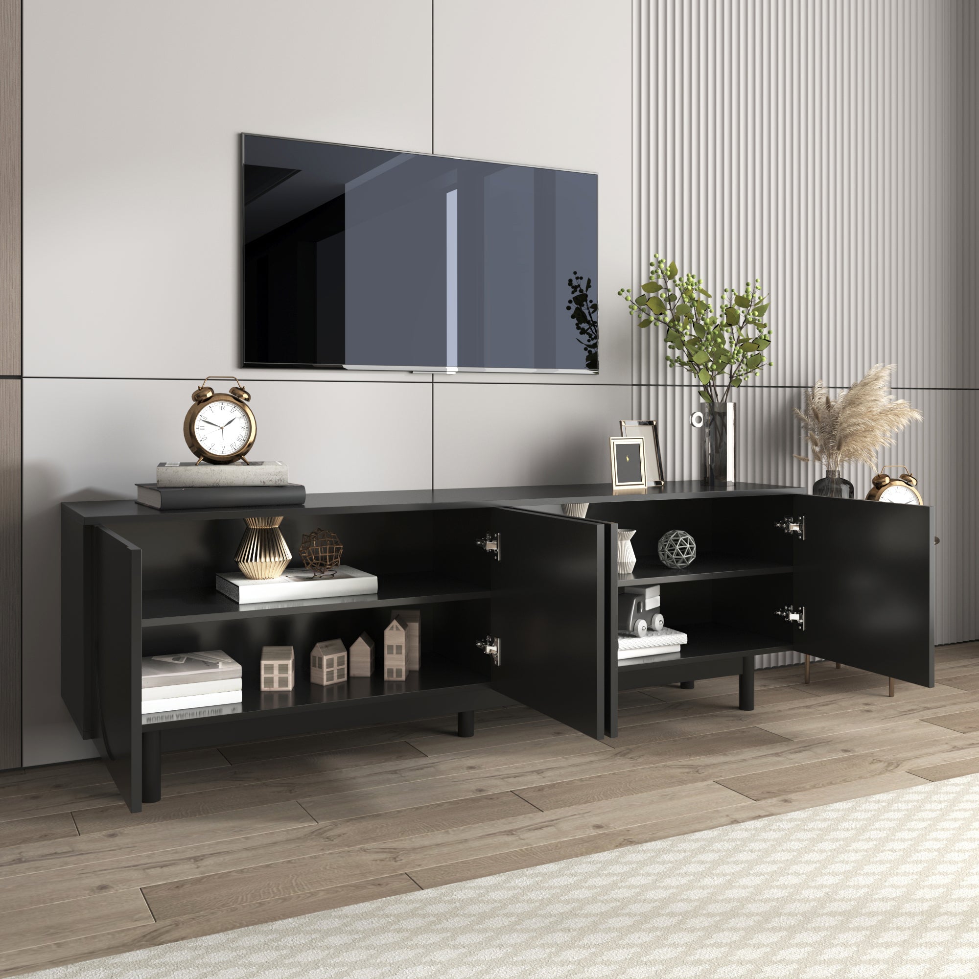 Logidon Modern Black TV Cabinet 175 cm Adjustable Panels