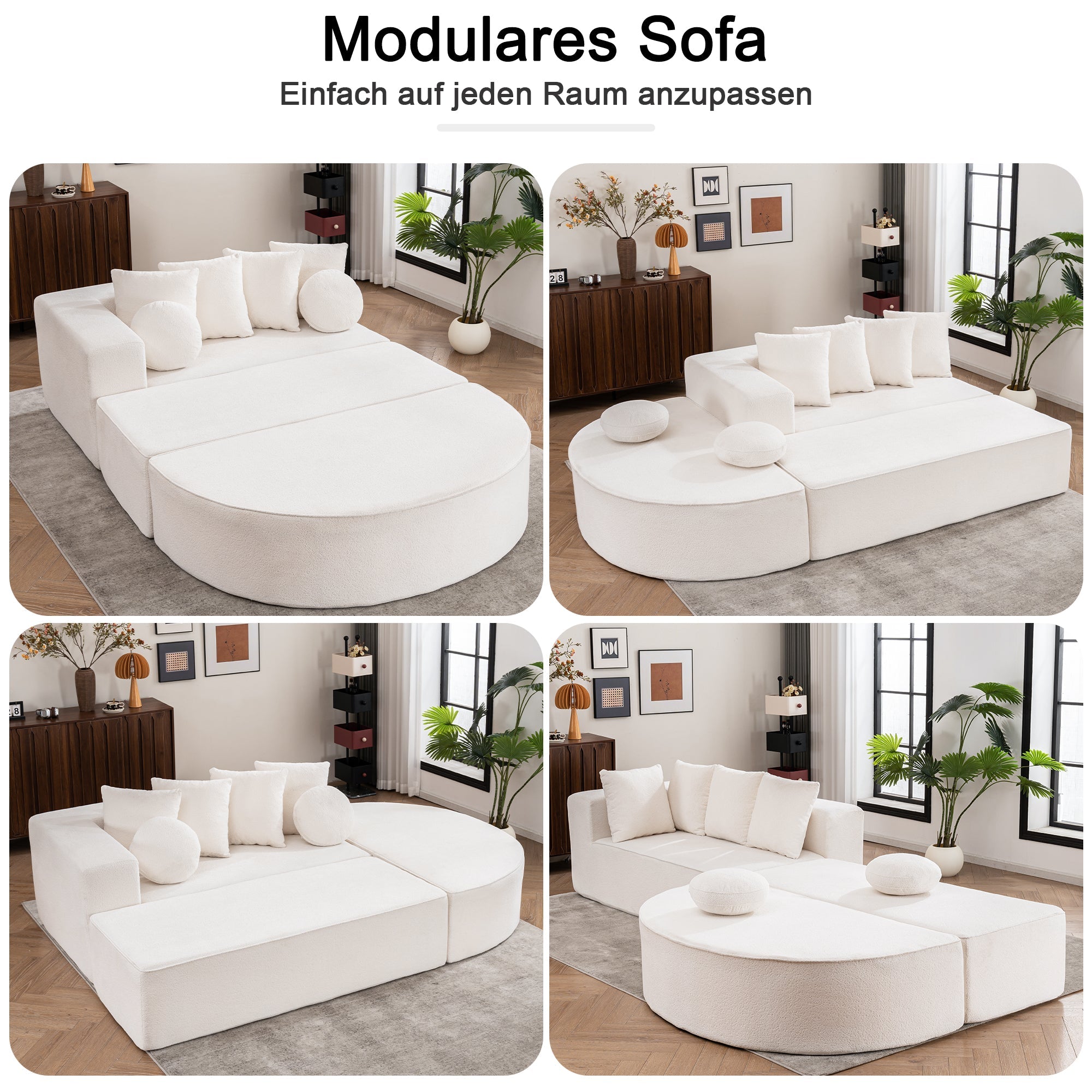 Logidon Modulaire Cloud Sofa 5-zits fluwelen wit fluweel, geen montage