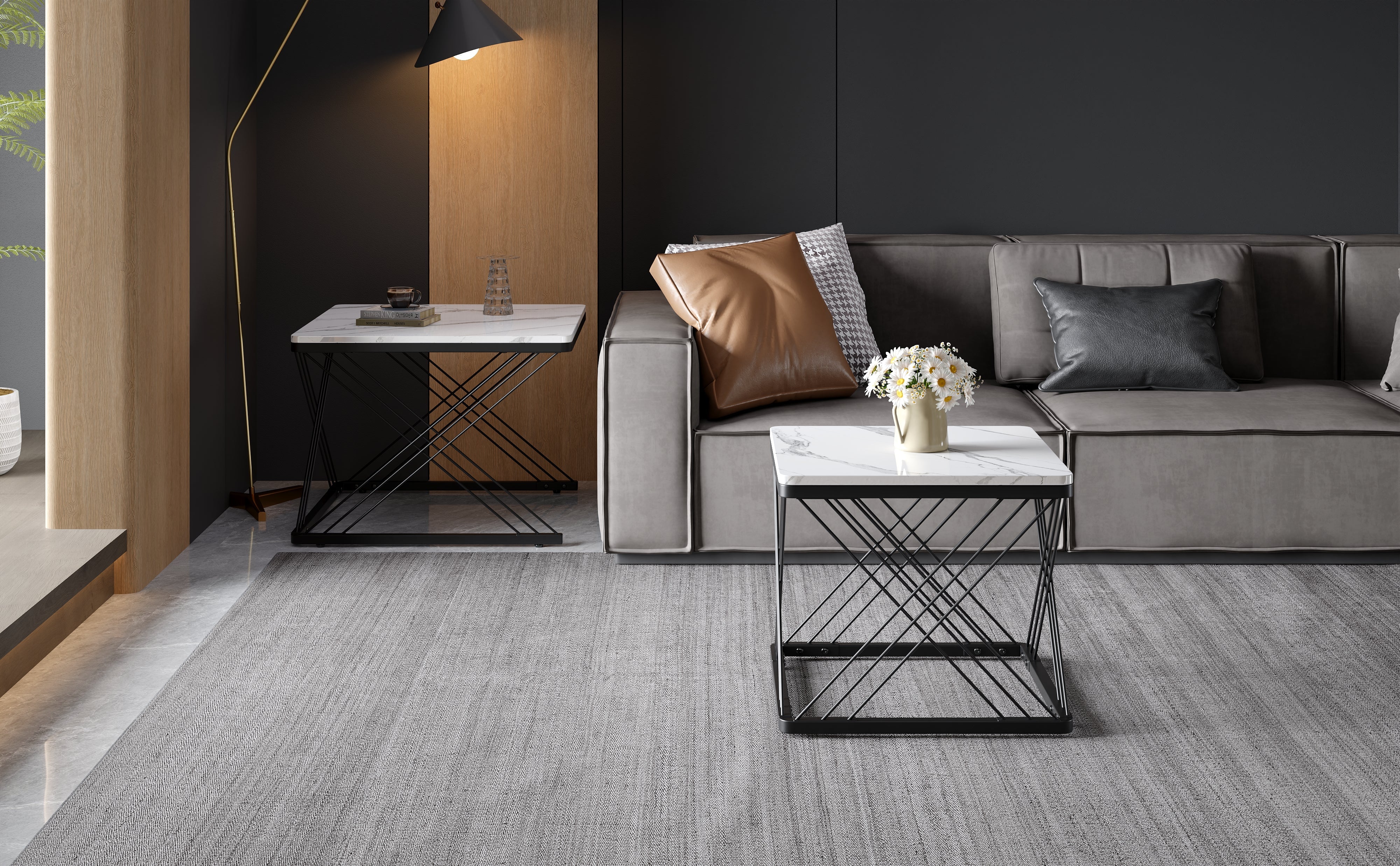 Logidon Stylish 2-piece coffee table set high-gloss marble look 60x60 cm