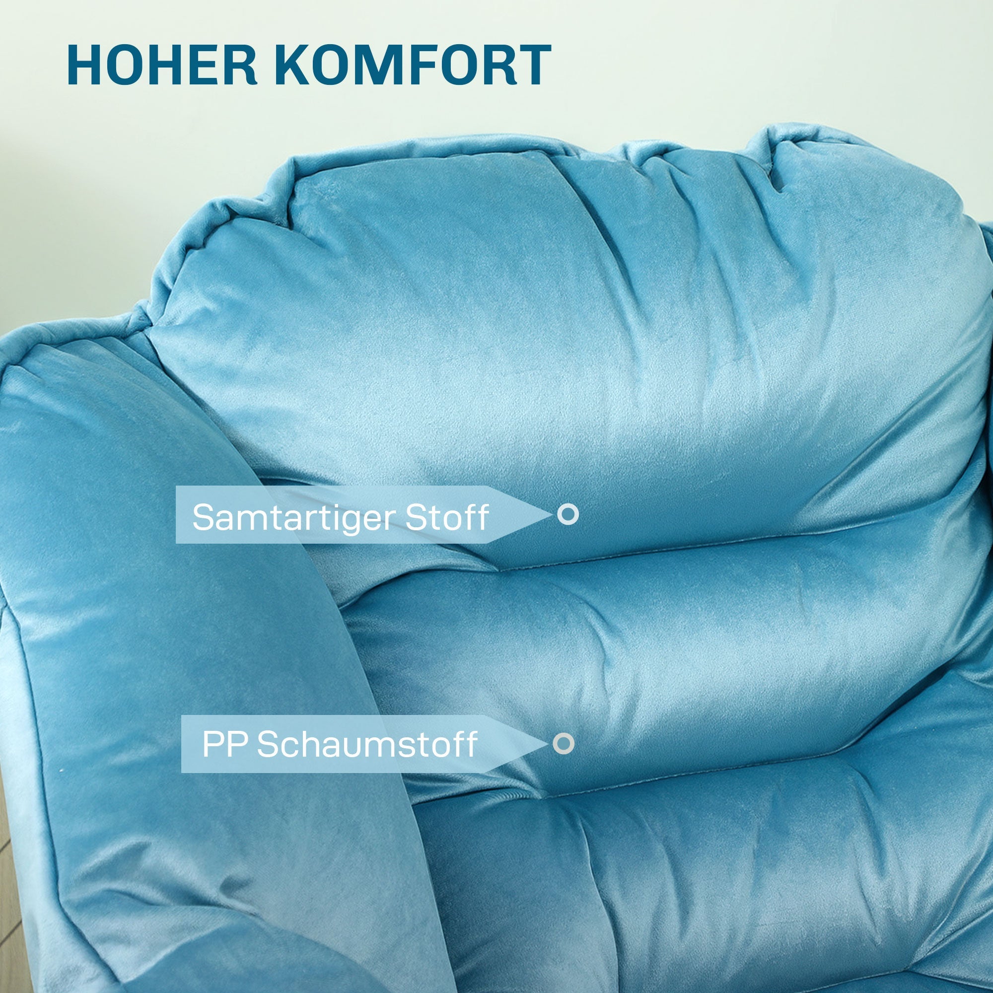Logidon loungestoel blauw fluweellook met zijvak stalen poten