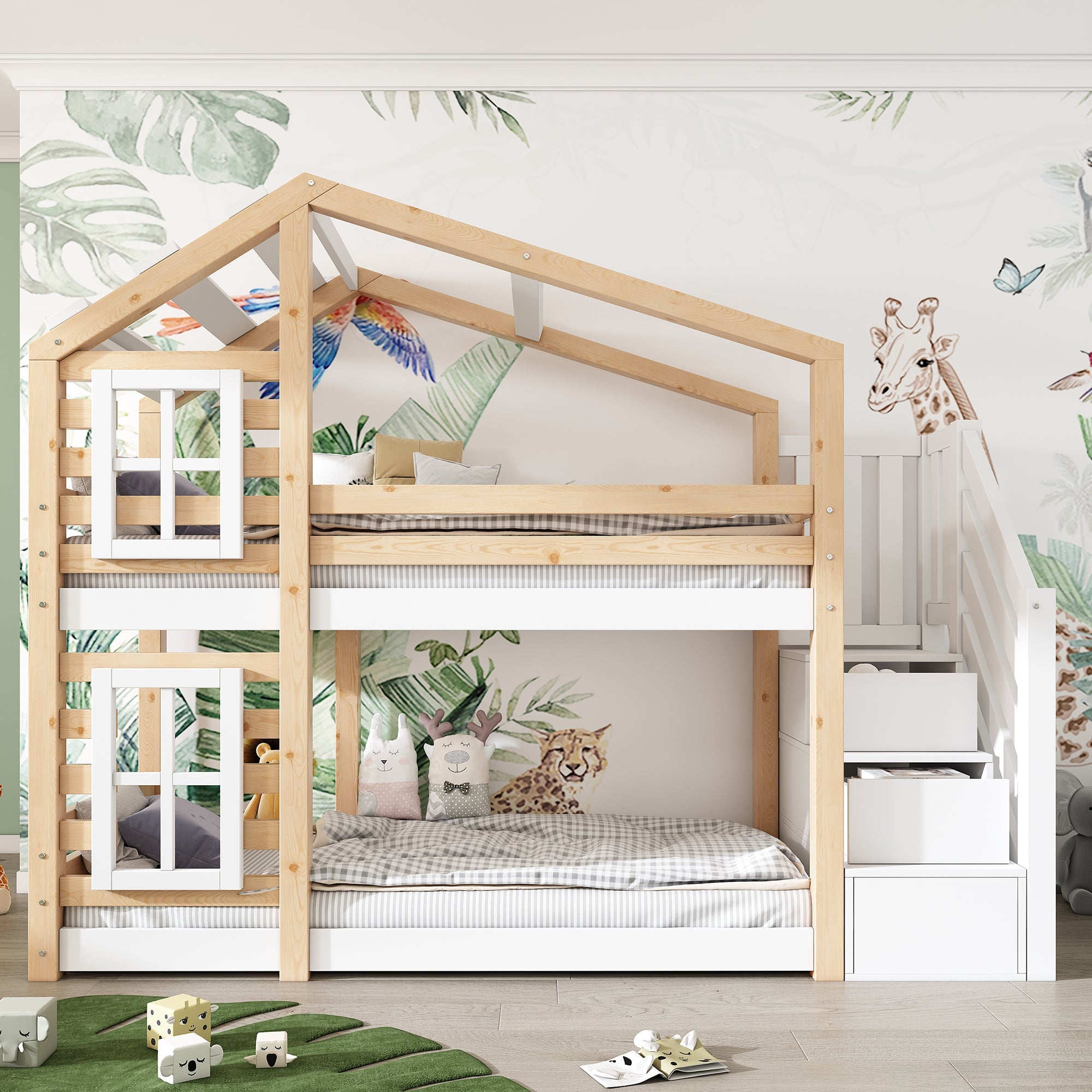 Logidon stapelbed boomhut 90x200 cm - naturel wit, 2 lattenbodems