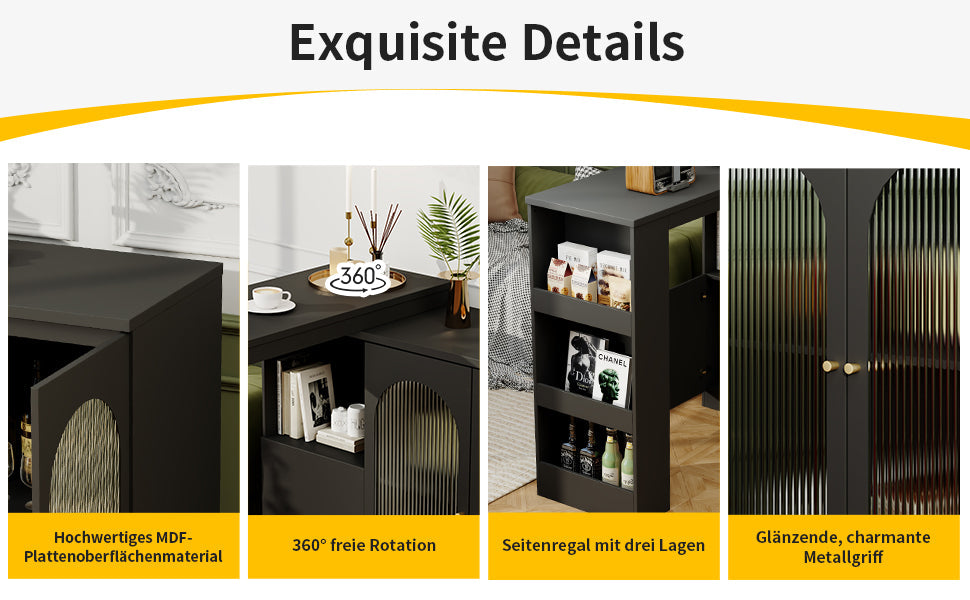 Logidon 360° Rotating Bar Table Black 120x40x97 cm Glass Doors