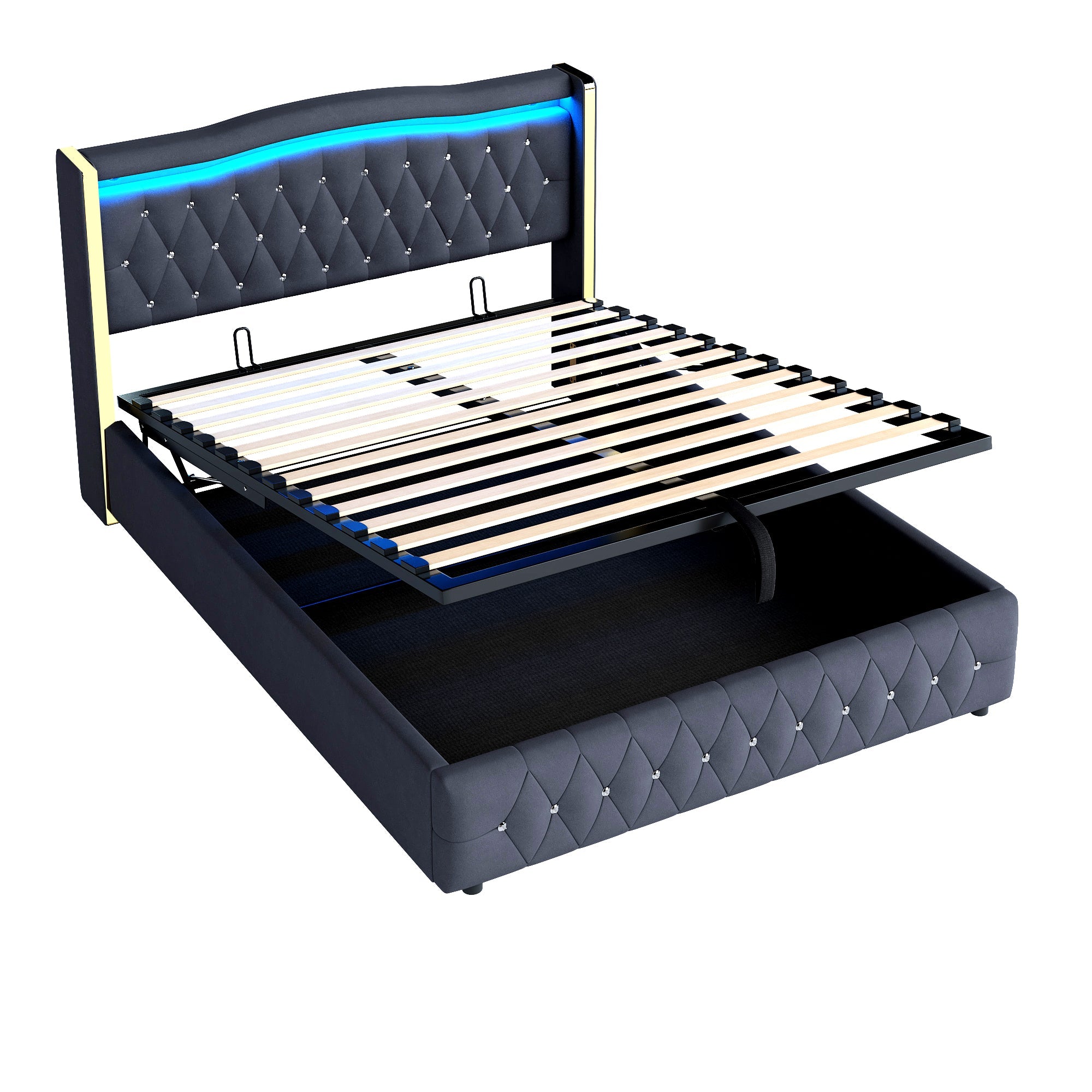 Logidon gestoffeerd bed 160x200 zwart fluweel stof met LED verlichting