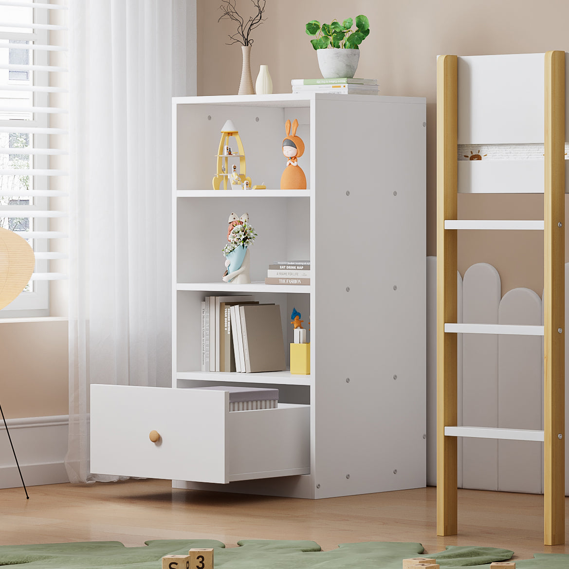 Logidon complete bedroom 3-piece loft bed with slide white/natural