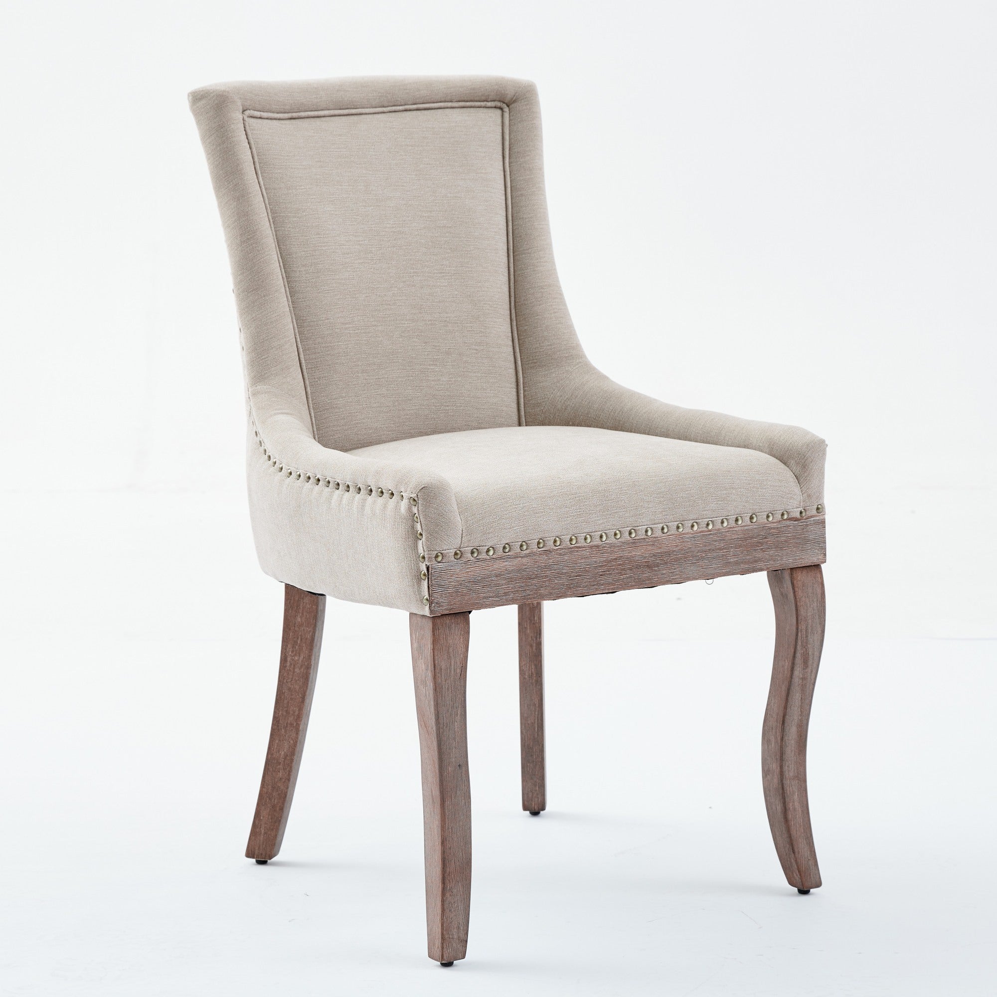 Logidon Ultra Side Dining Chair Beige Set Of 2 Bronze Nail Studs
