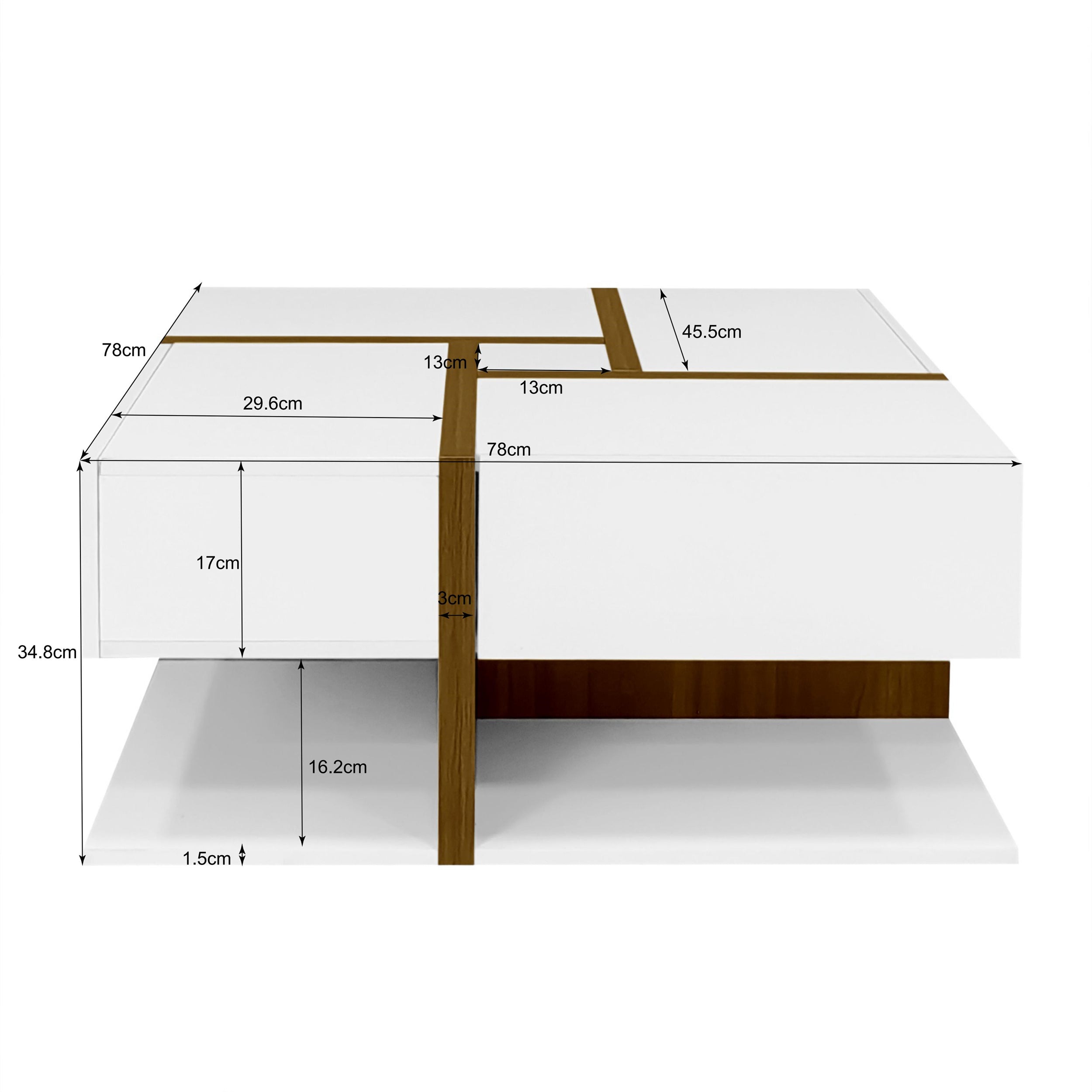 Logidon hoogglans salontafel wit met vier lades 78x78 cm