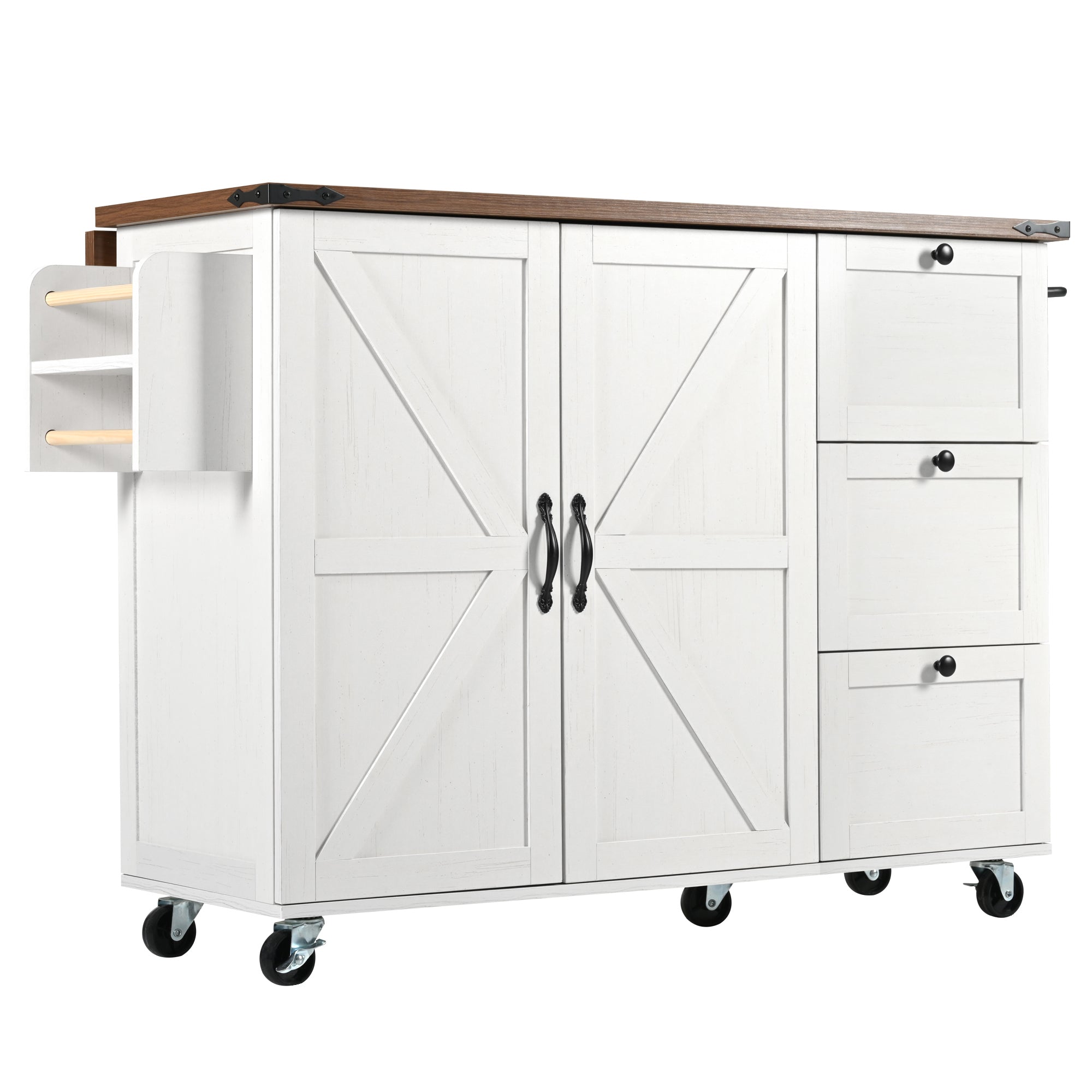 Logidon kitchen island with extendable worktop beige MDF 140 x 45 cm