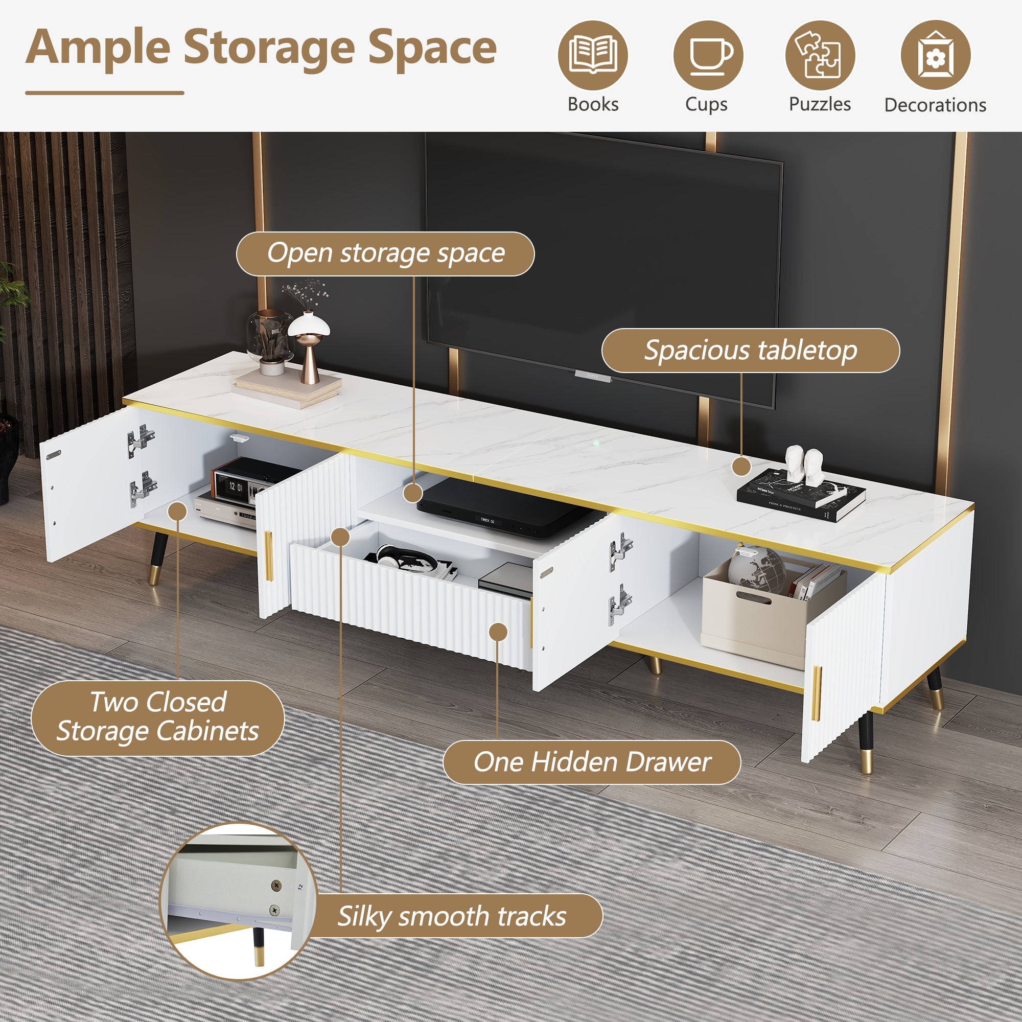 Logidon Modern TV-meubel Wit Marmerlook 200x40x46 cm