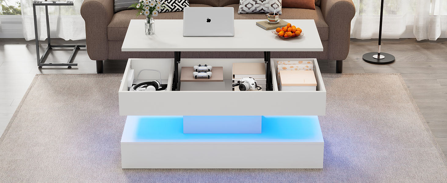 Logidon salontafel LED-verlichting en opbergruimte wit 100x50 cm