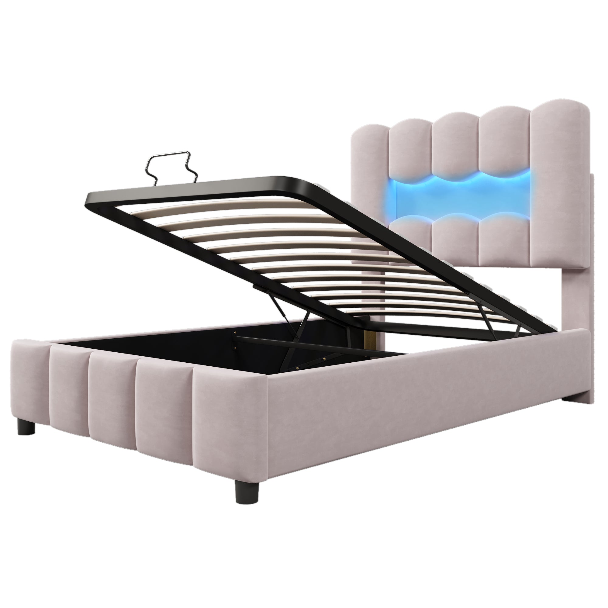 Logidon upholstered bed 90x200 pink velvet LED lighting hydraulic