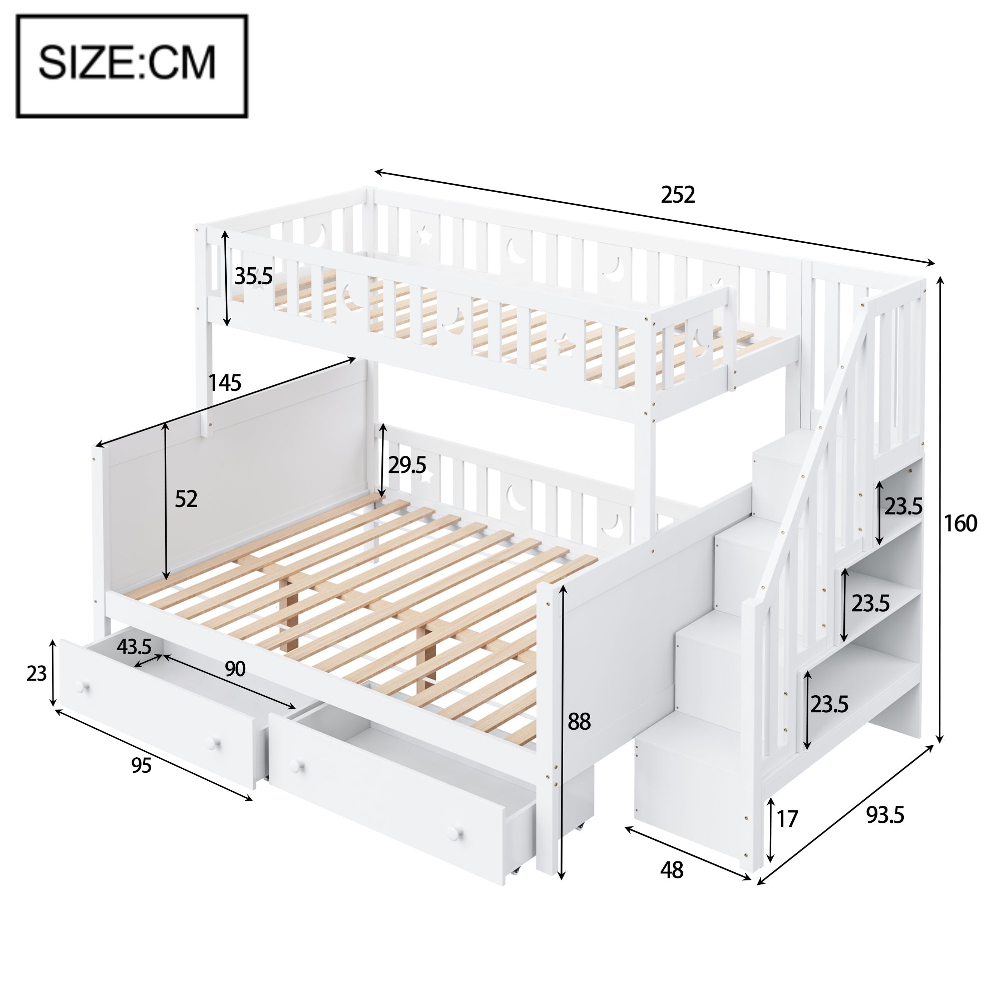 Logidon kinderstapelbed 90x200/140x200 wit met veiligheidstrap