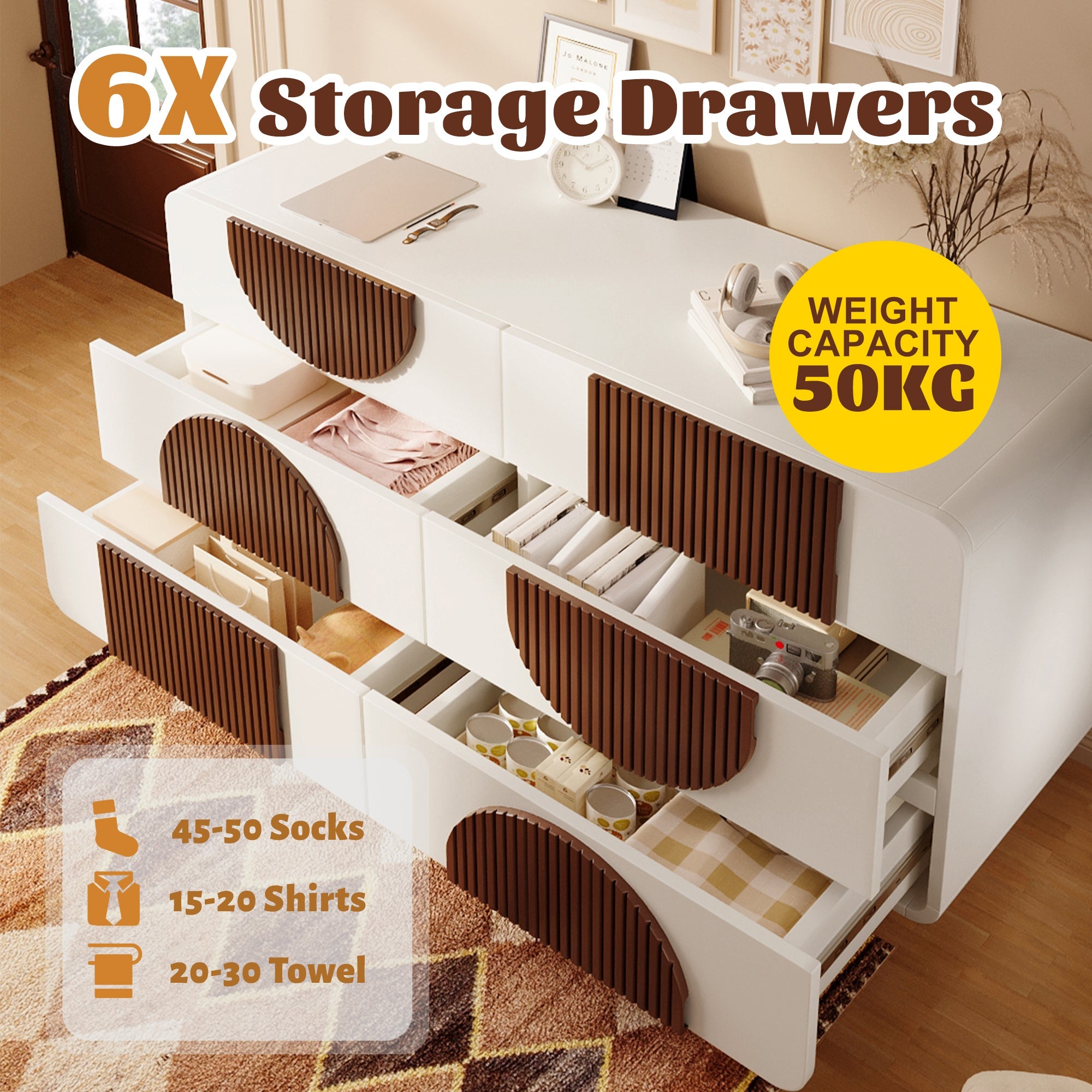 Logidon ladekast 6 lades wit bruin houten latten 121x71x41 cm