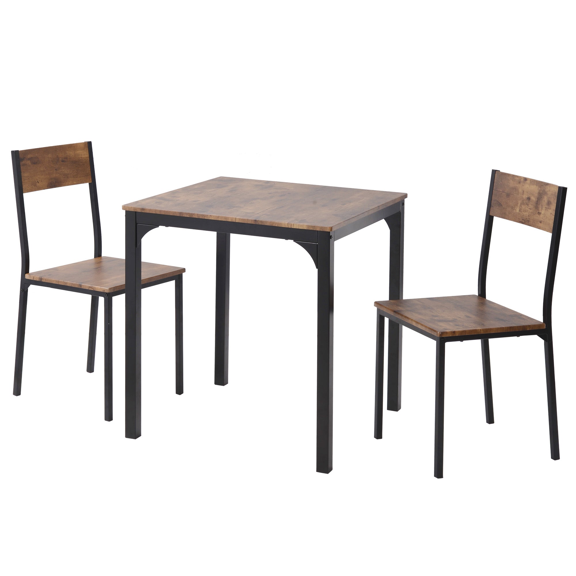 Logidon Eettafelset 70x70 cm Vintage Bruin met 2 Stoelen Metalen Frame
