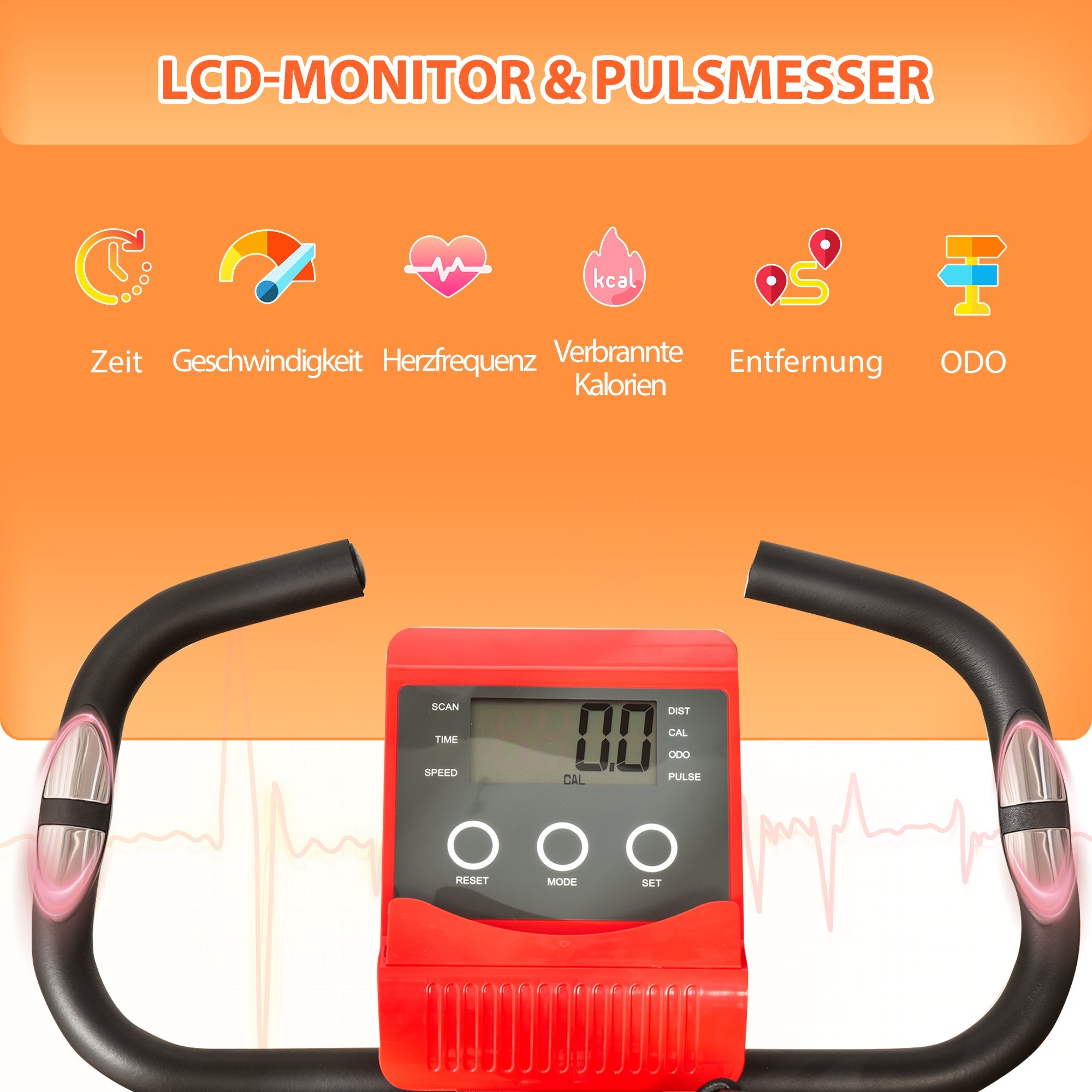 Logidon 2-in-1 hometrainer rood LCD-display Magnetische weerstand met 8 niveaus