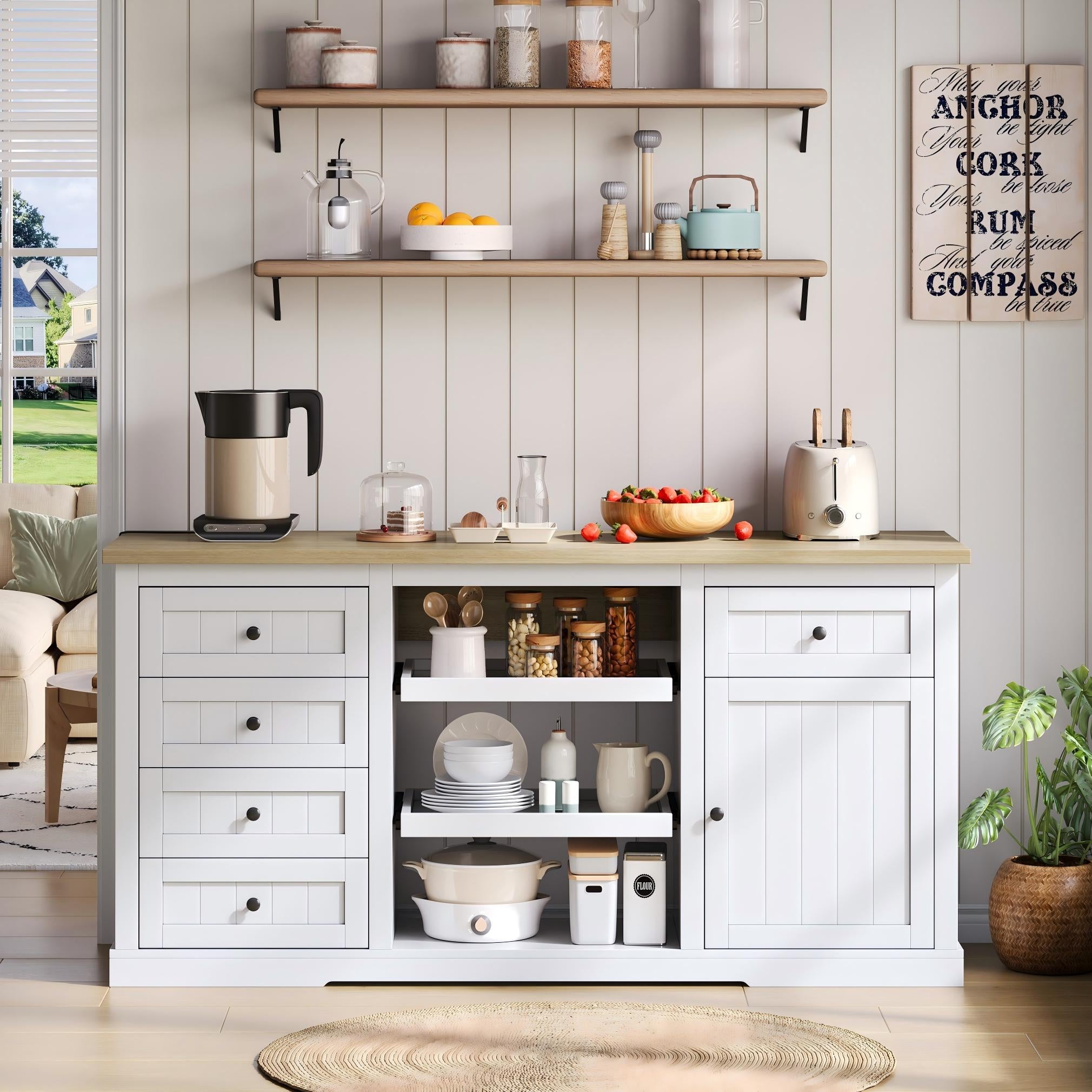 Logidon dressoir keukeneiland wit houten blad 5 laden 150x65x75 cm