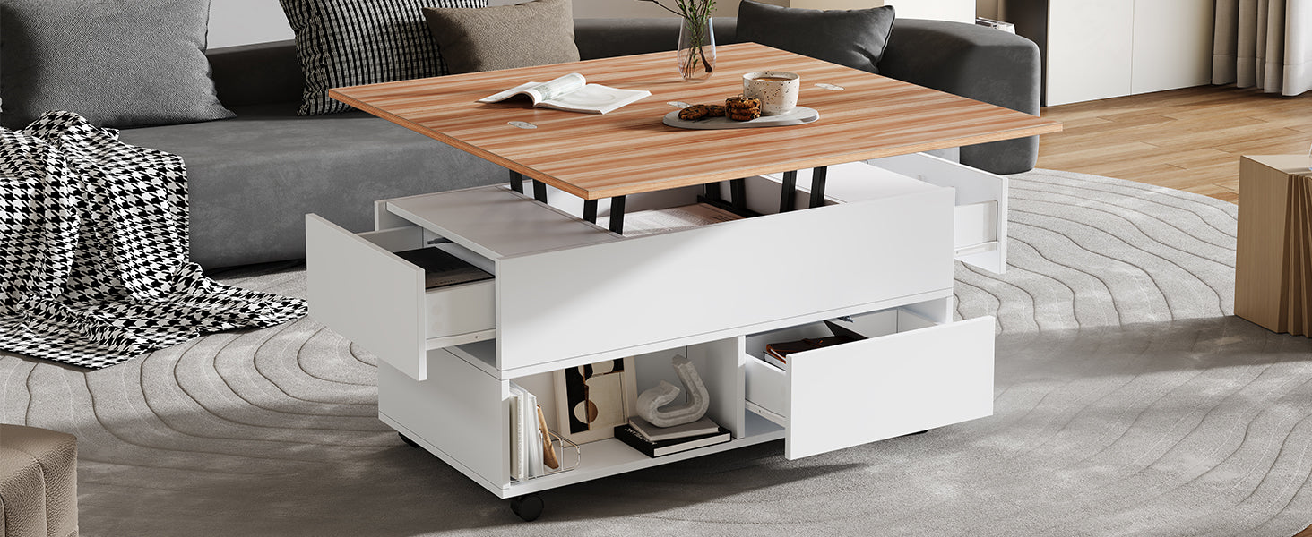 Logidon salontafel Lift Top 100x50 wit houtlook met 4 lades