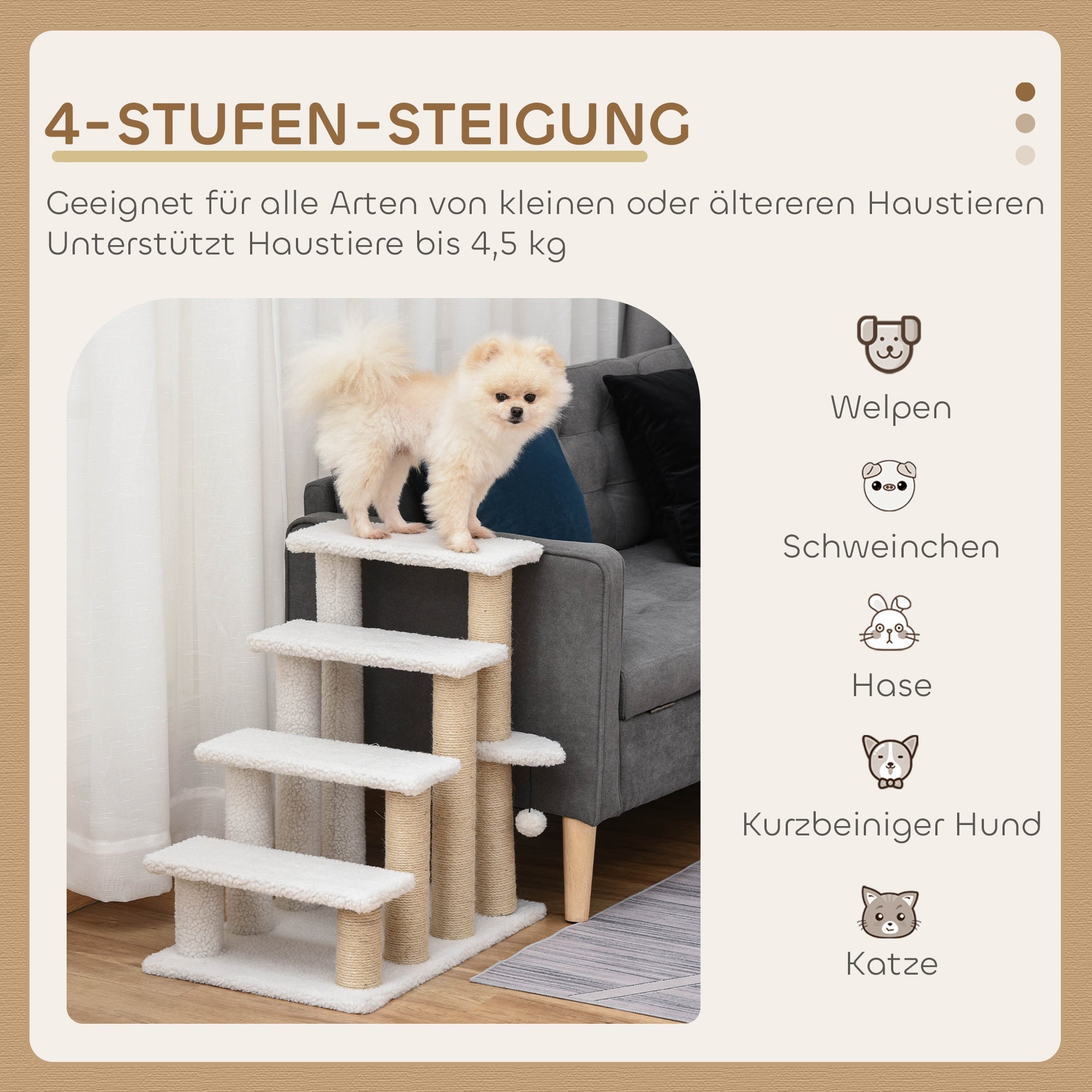 Logidon Dierentrap 4 treden Wit van Multiplex 60x40x64 cm Katten en Honden