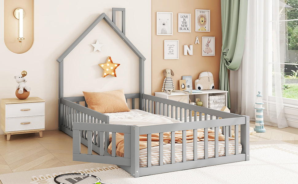 Logidon upholstered bed 90x200 chimney shape gray pine wood
