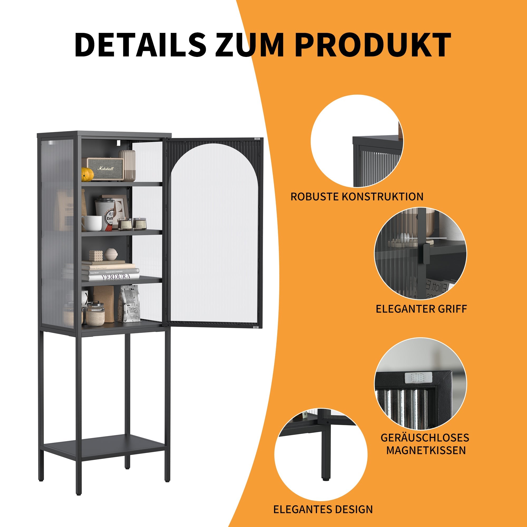 Logidon metalen vitrinedeur zwart 160x50x35 cm