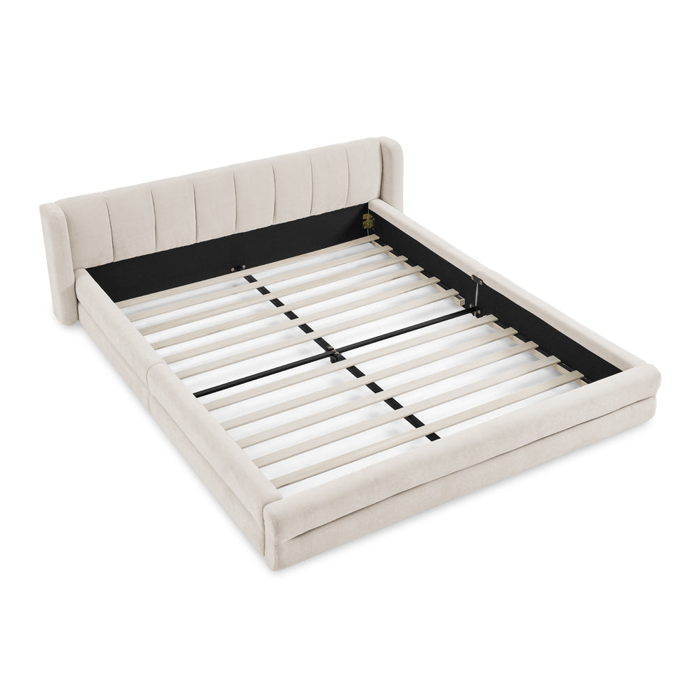 Logidon tweepersoonsbed 160x200 cm beige chenille comfortabel hoofdbord