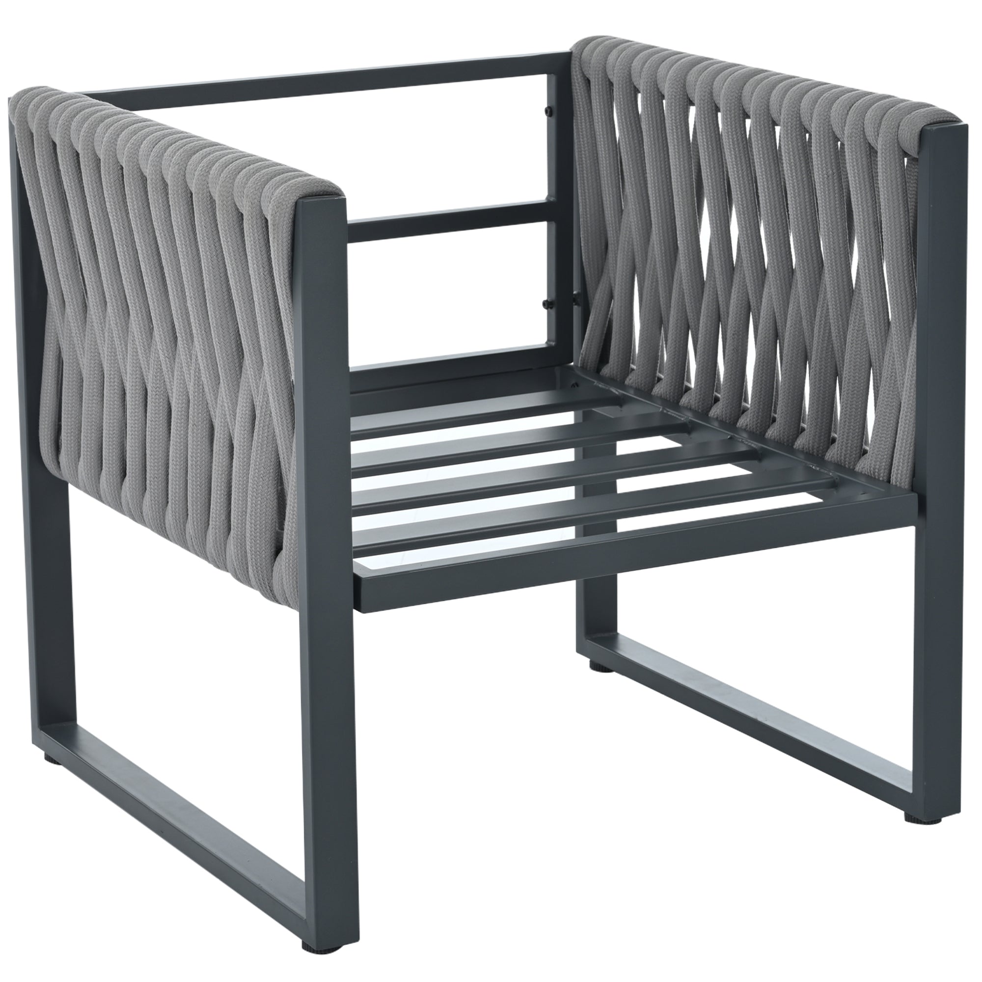 Logidon Tuinloungeset Grijs Touw met Gegalvaniseerd Ijzeren Frame Set van 4