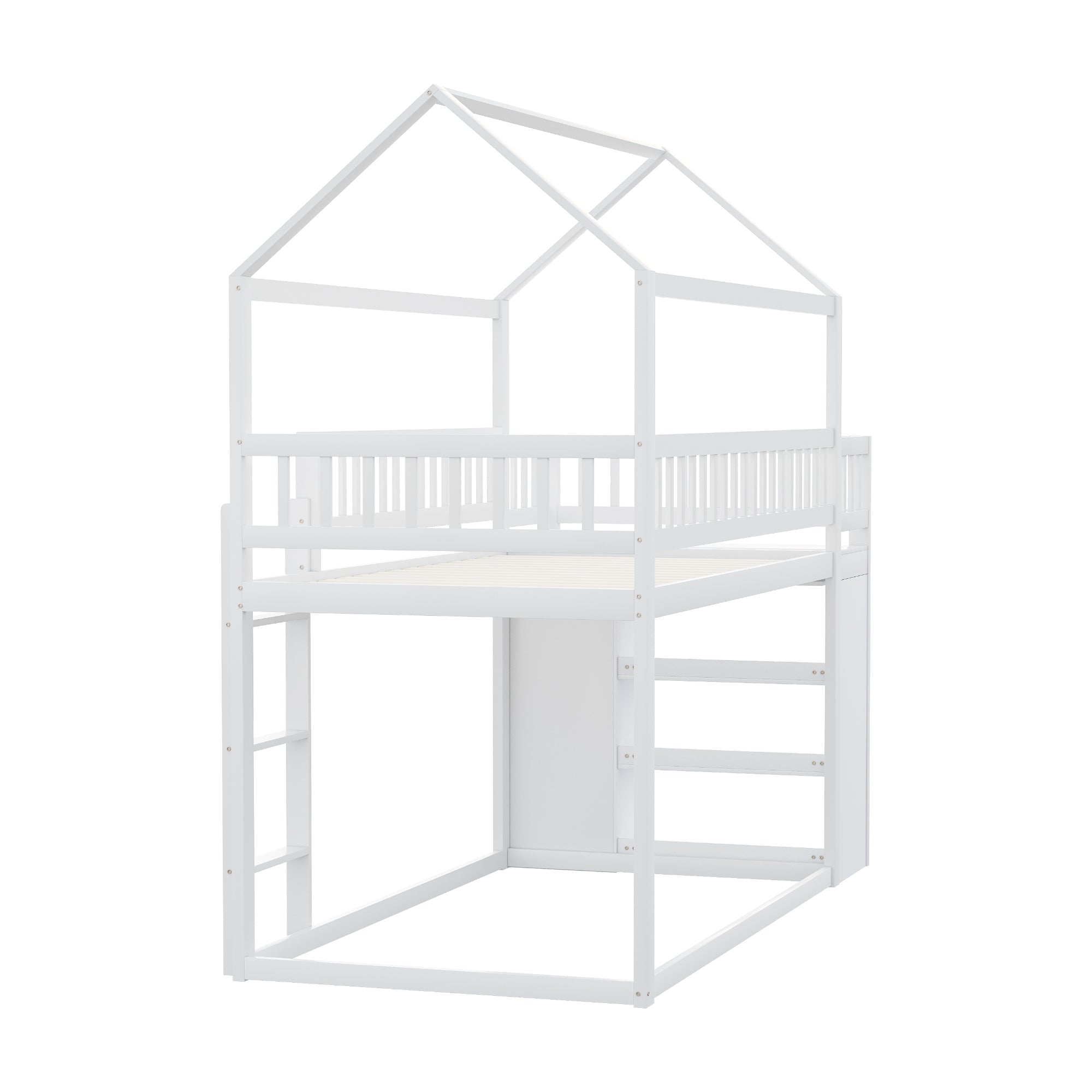 Logidon Bunk Bed 90x200 House Shape White With Security Fence Storage