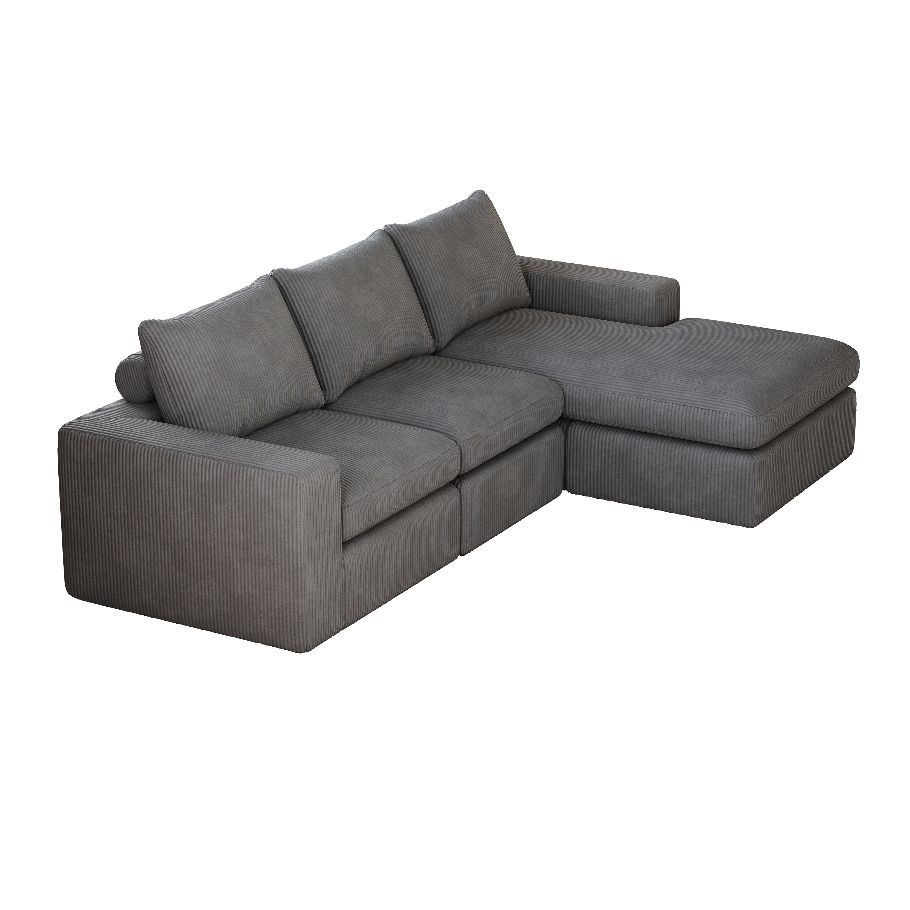 Logidon grijze corduroy bank met chaise longue L-vorm drie kussens