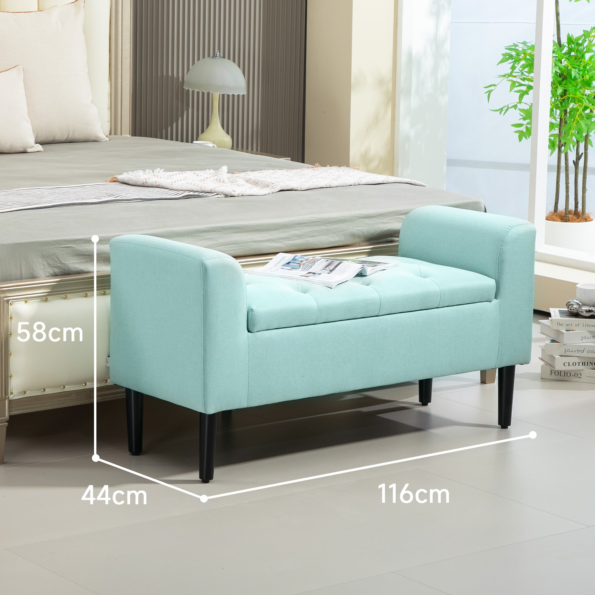 Logidon bank met opbergruimte linnenlook groen 116x44x58 cm