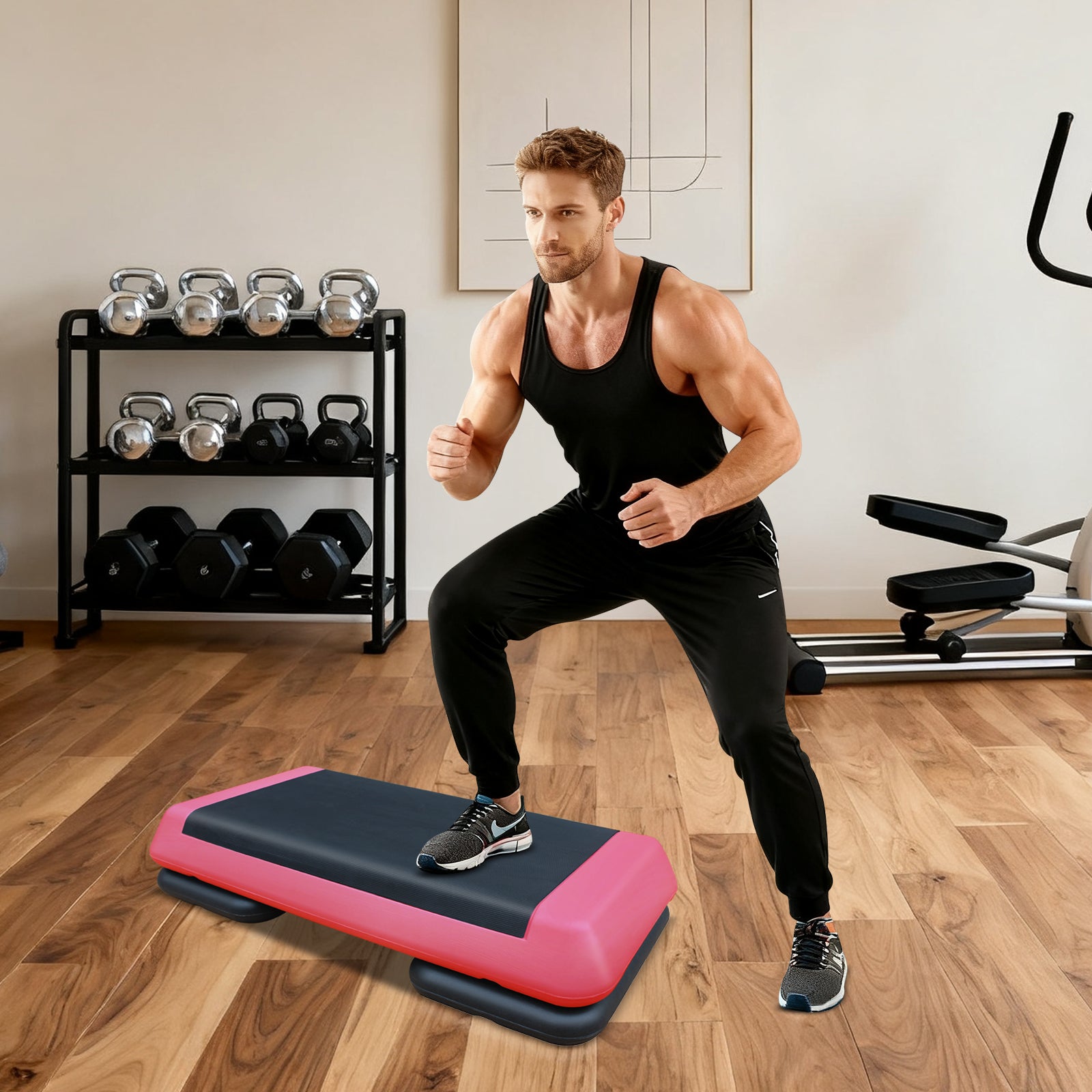 Logidon Verstelbare Aerobic Stepper 76 cm Rood Zwart Met 2 Verhogers