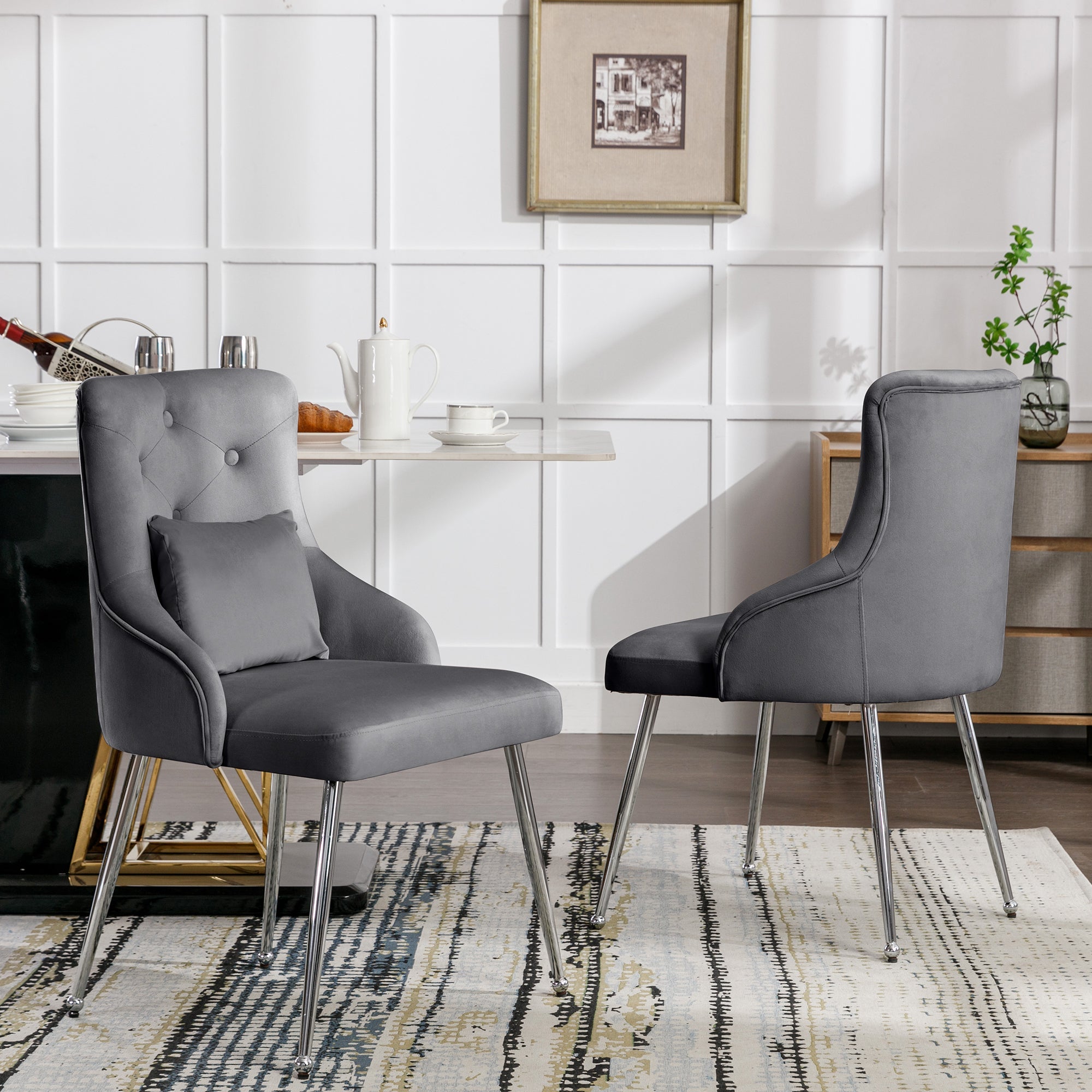Logidon Set of 4 Dining Room Chairs Button Pattern Padded Chairs Gray