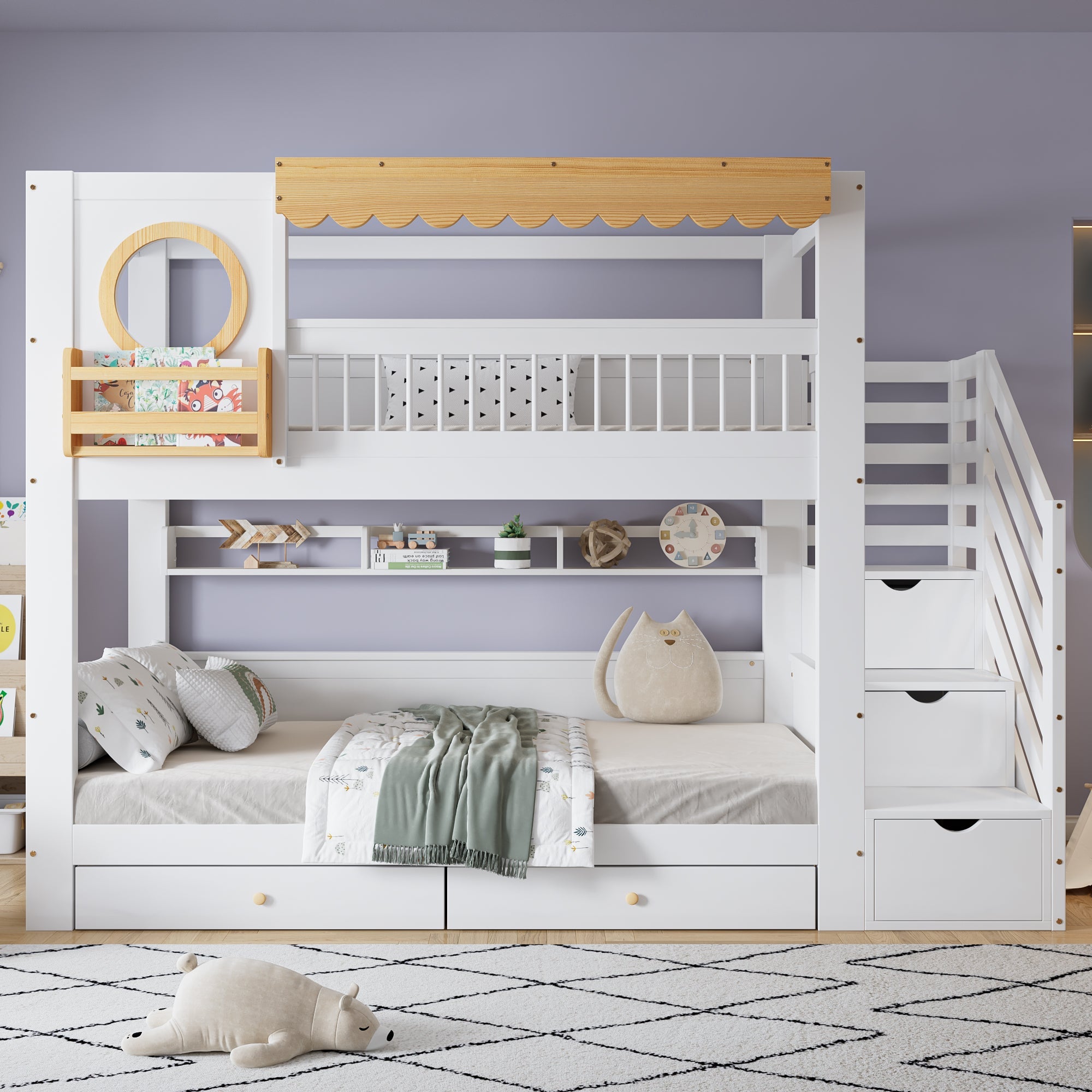 Logidon stapelbed 90x200 cm wit-naturel met trapkast