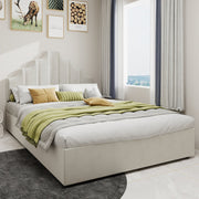 Logidon 160x200 cm stoffen bed beige hoofdbord met hydrauliek