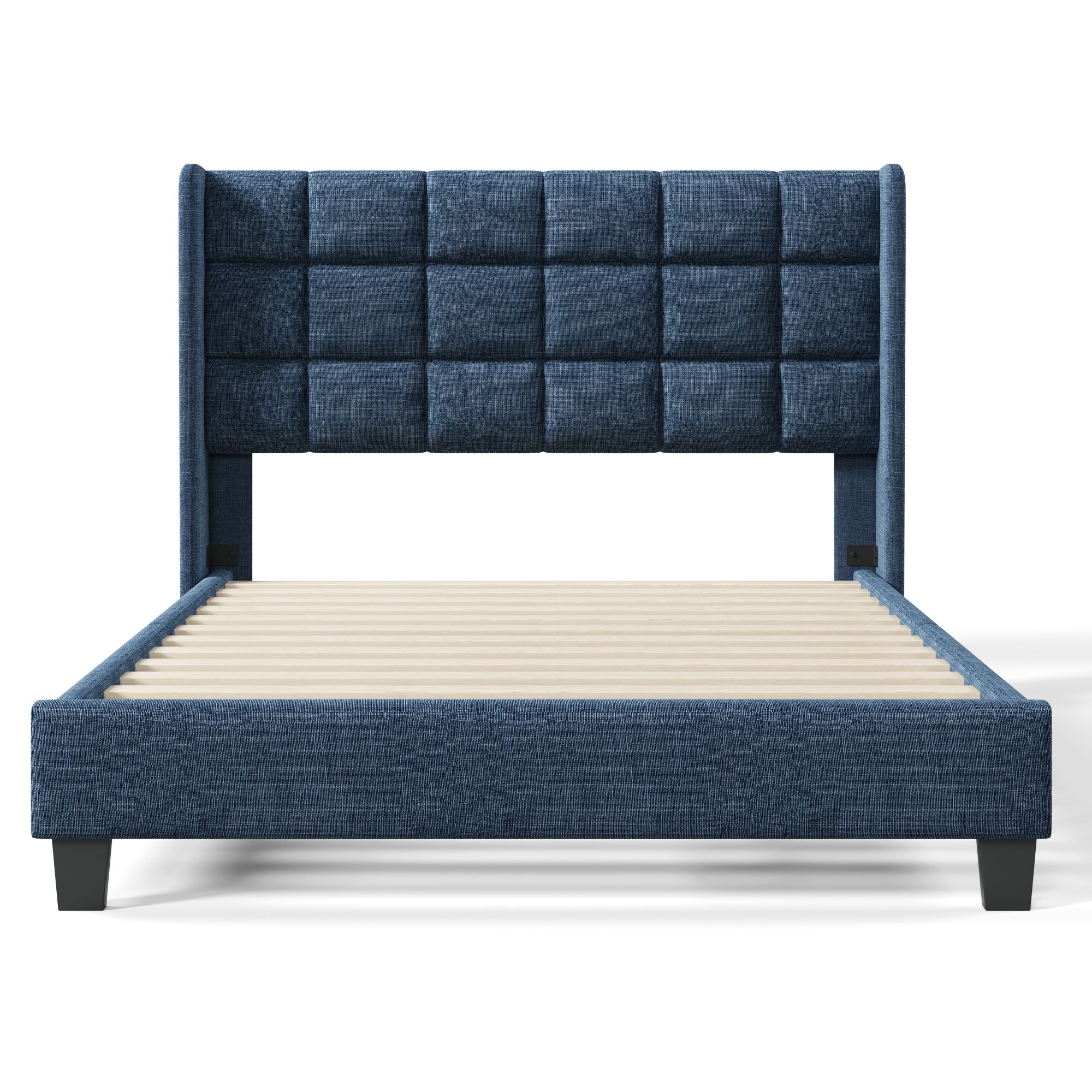 Logidon gestoffeerd bed 140x200 cm blauw linnen gecapitonneerd hoofdeinde